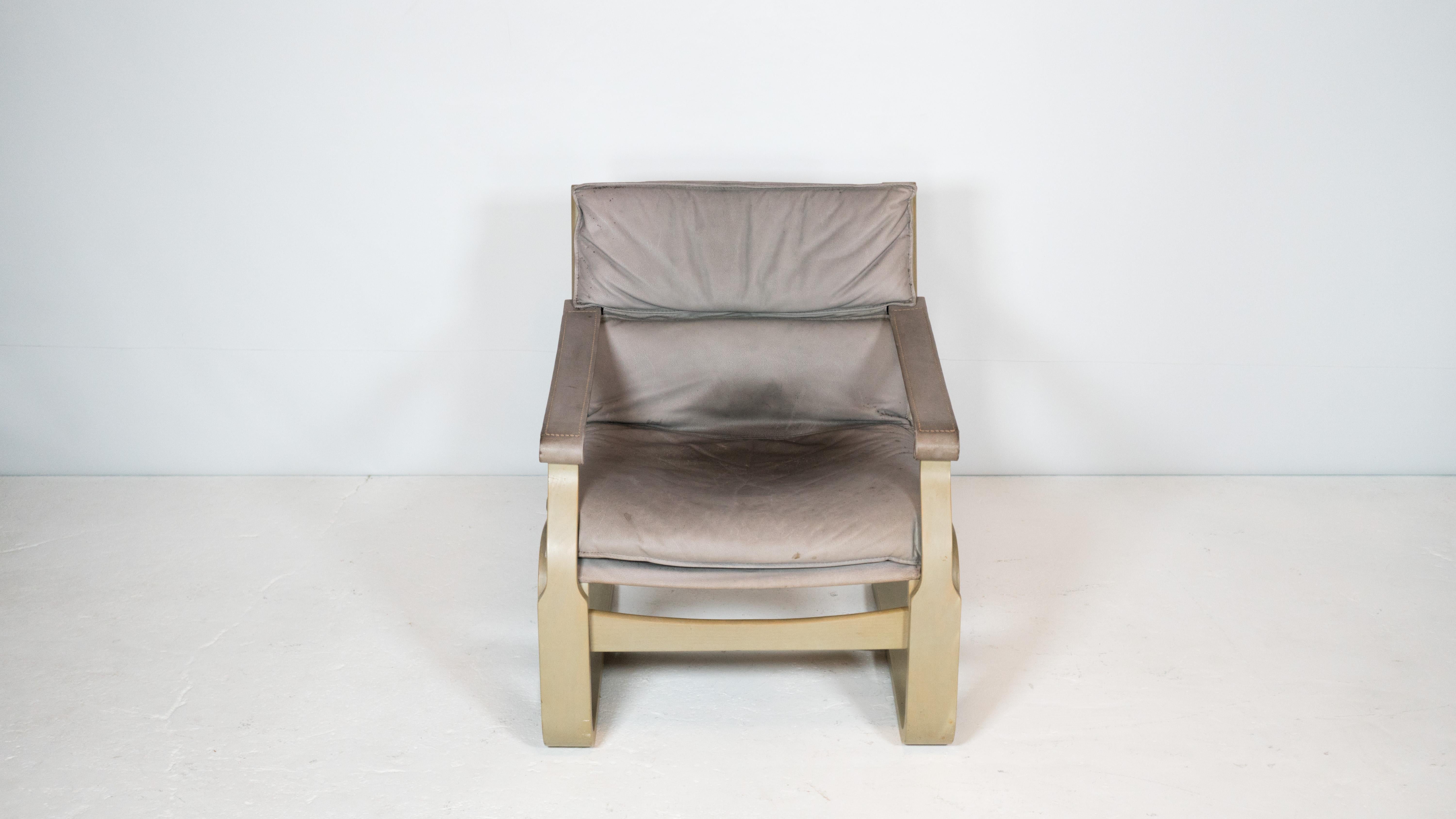1970s Ake Fribytter Bentwood and Leather Lounge Chair for Nelo For Sale 9