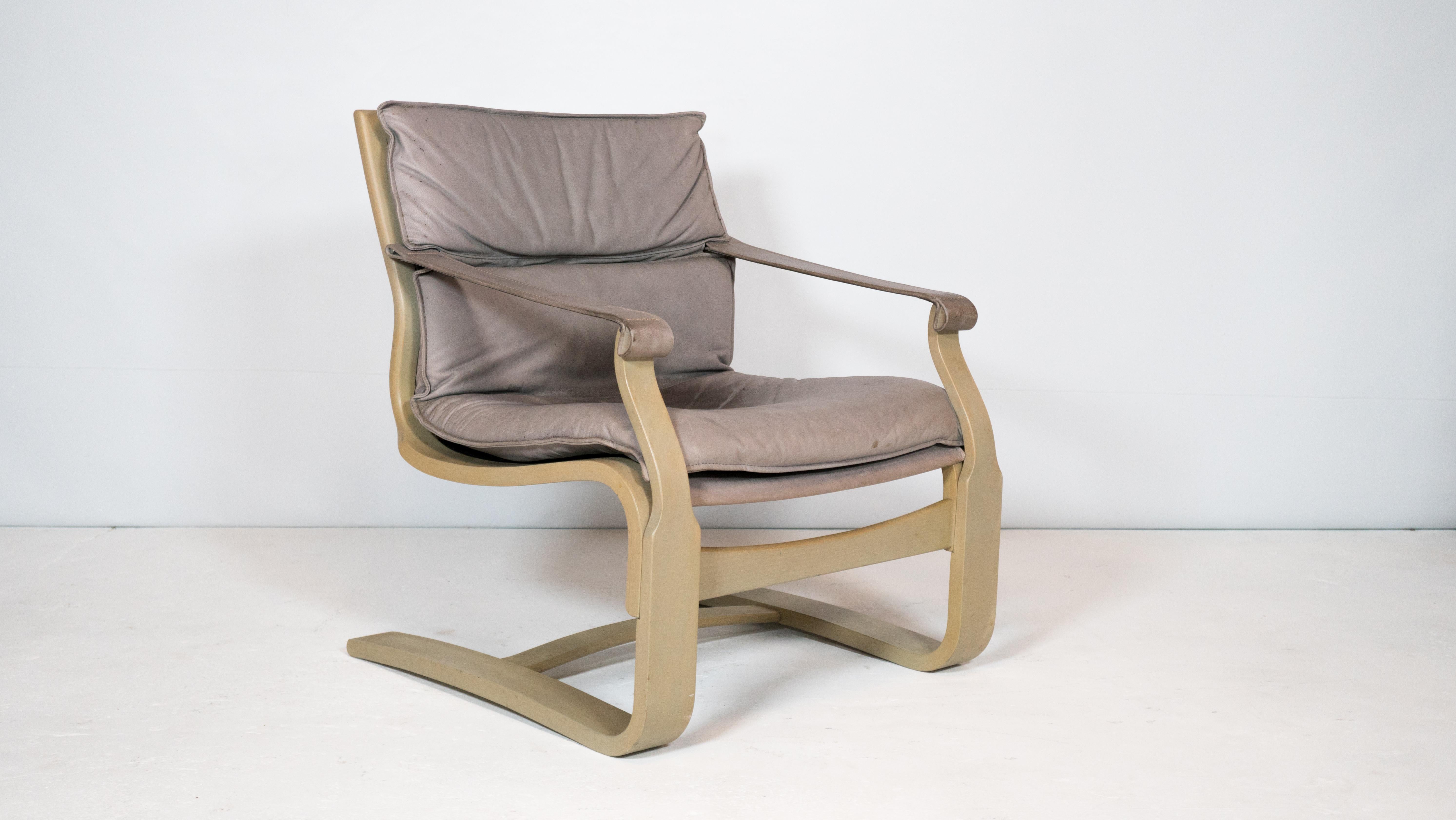 1970s Ake Fribytter Bentwood and Leather Lounge Chair for Nelo In Good Condition For Sale In Boston, MA
