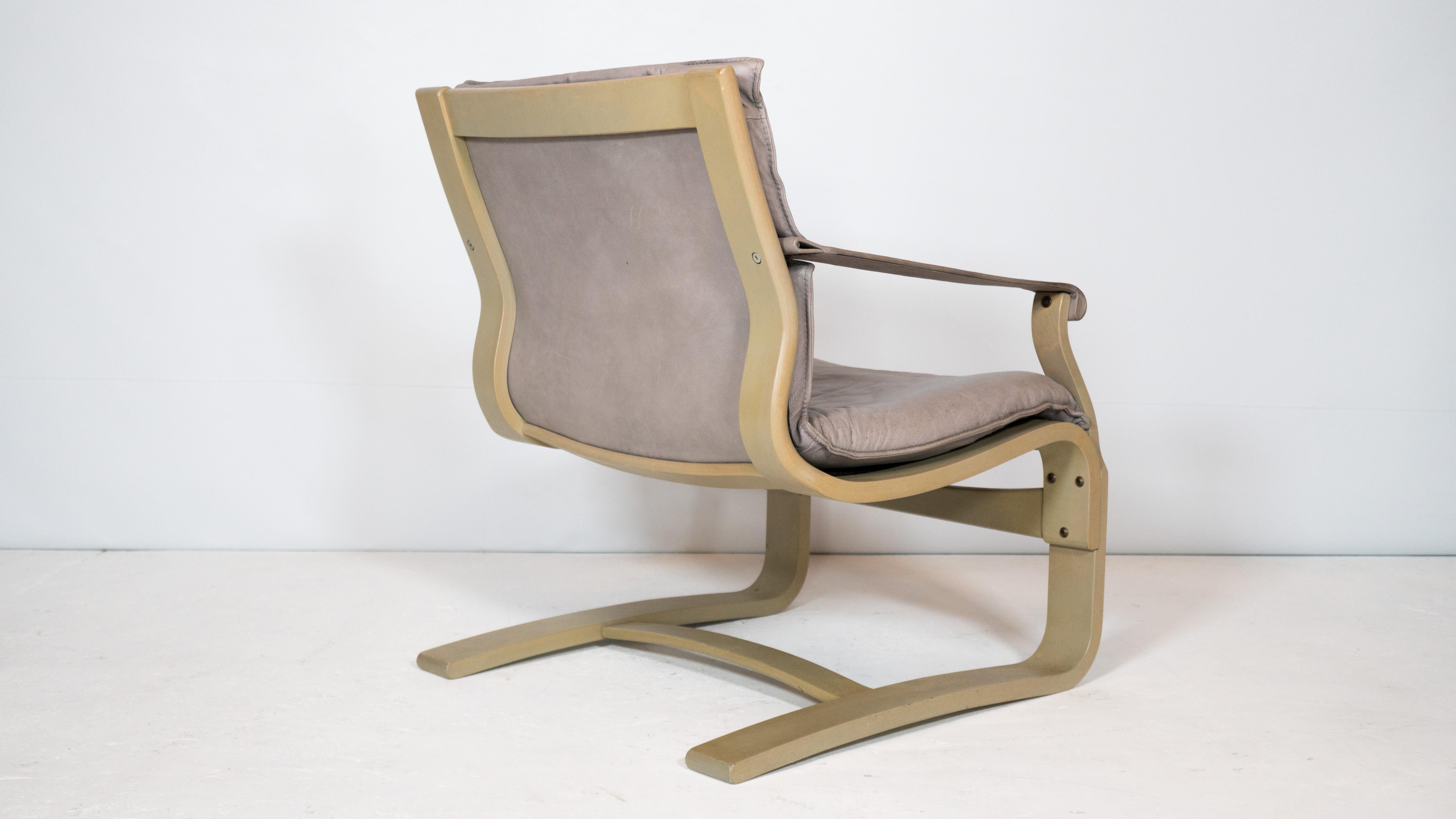 1970s Ake Fribytter Bentwood and Leather Lounge Chair for Nelo For Sale 3