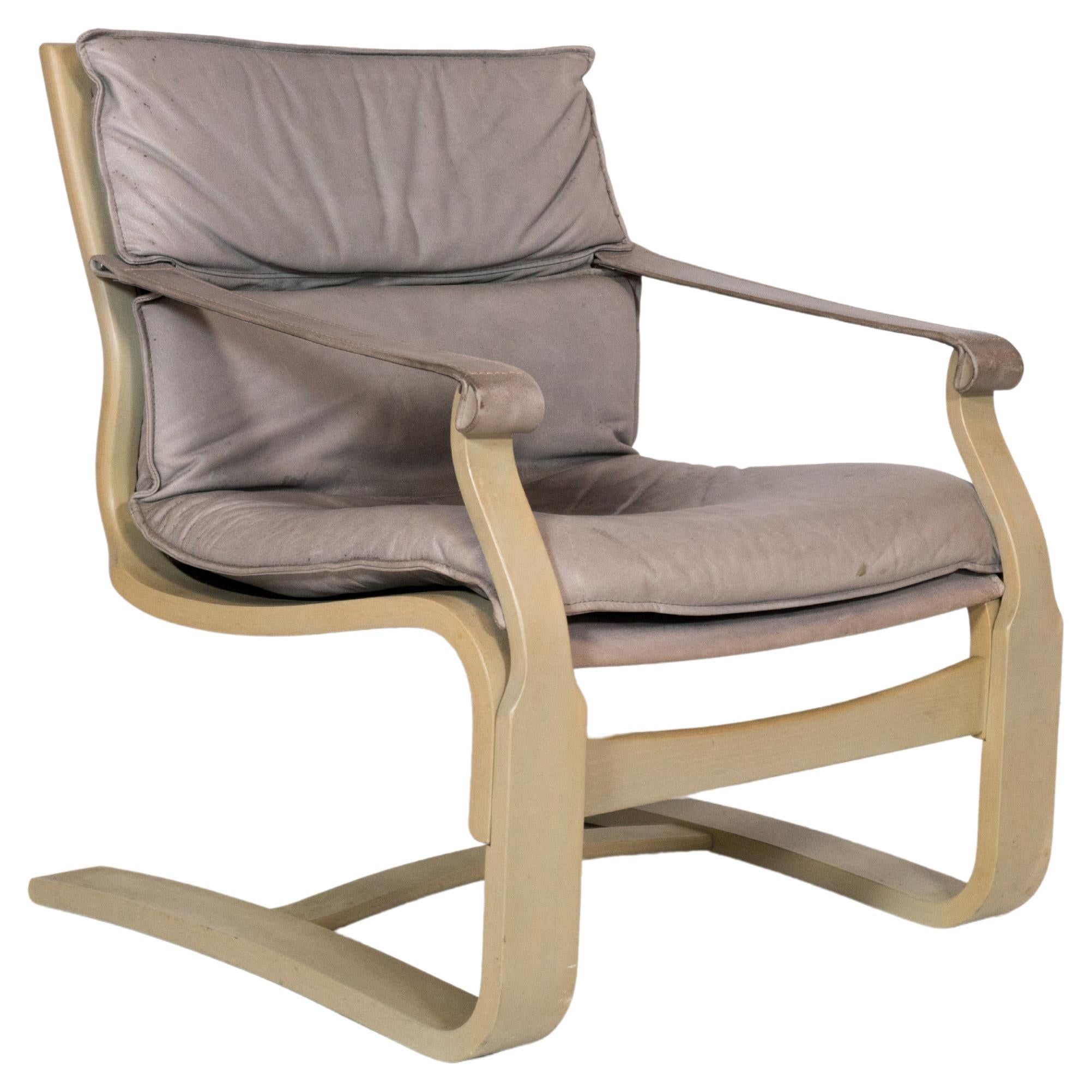 1970s Ake Fribytter Bentwood and Leather Lounge Chair for Nelo