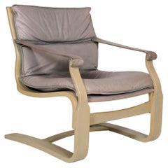 Fauteuil de salon Ake Fribytter en bois cintré et cuir des années 1970 pour Nelo