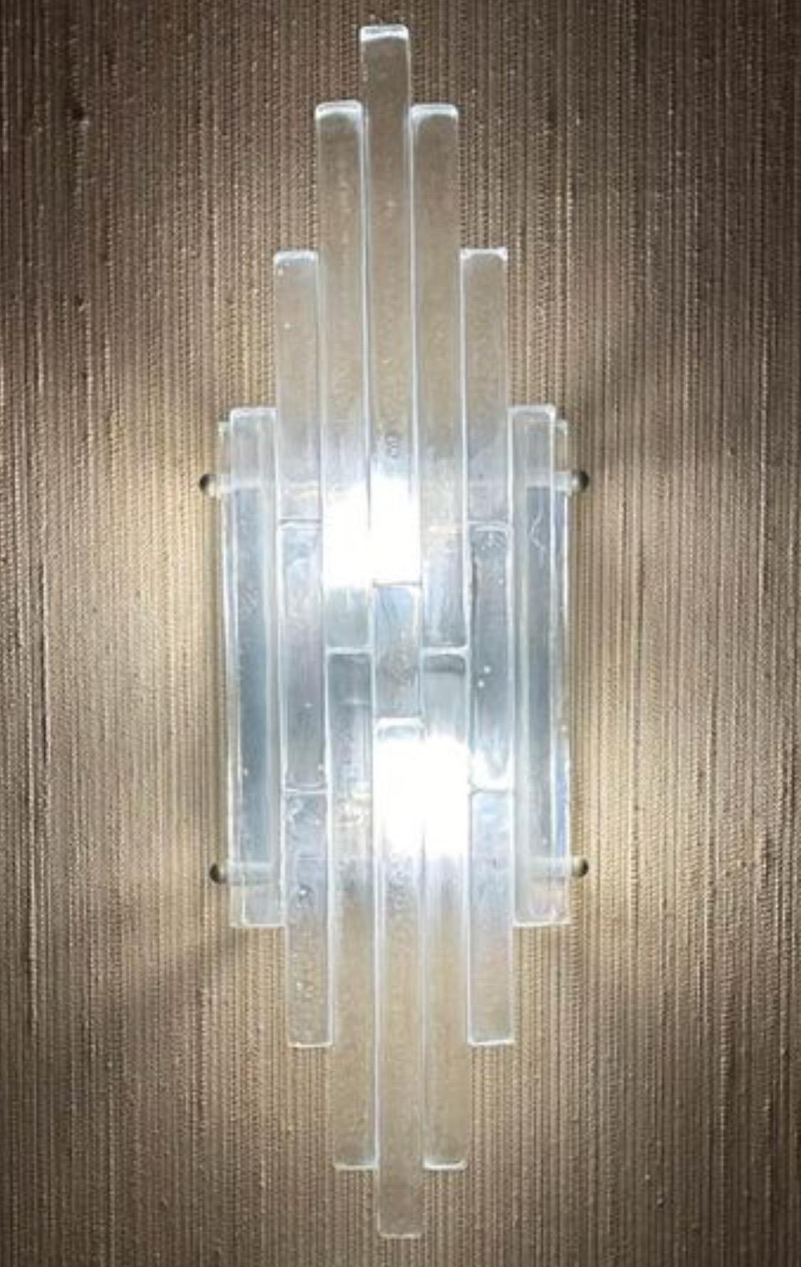 Zwei Albano Poli Modernistische Poliarte Linea-Wandleuchter aus klarem, gestapeltem Glas, 1970er Jahre im Zustand „Gut“ im Angebot in Aci Castello, IT