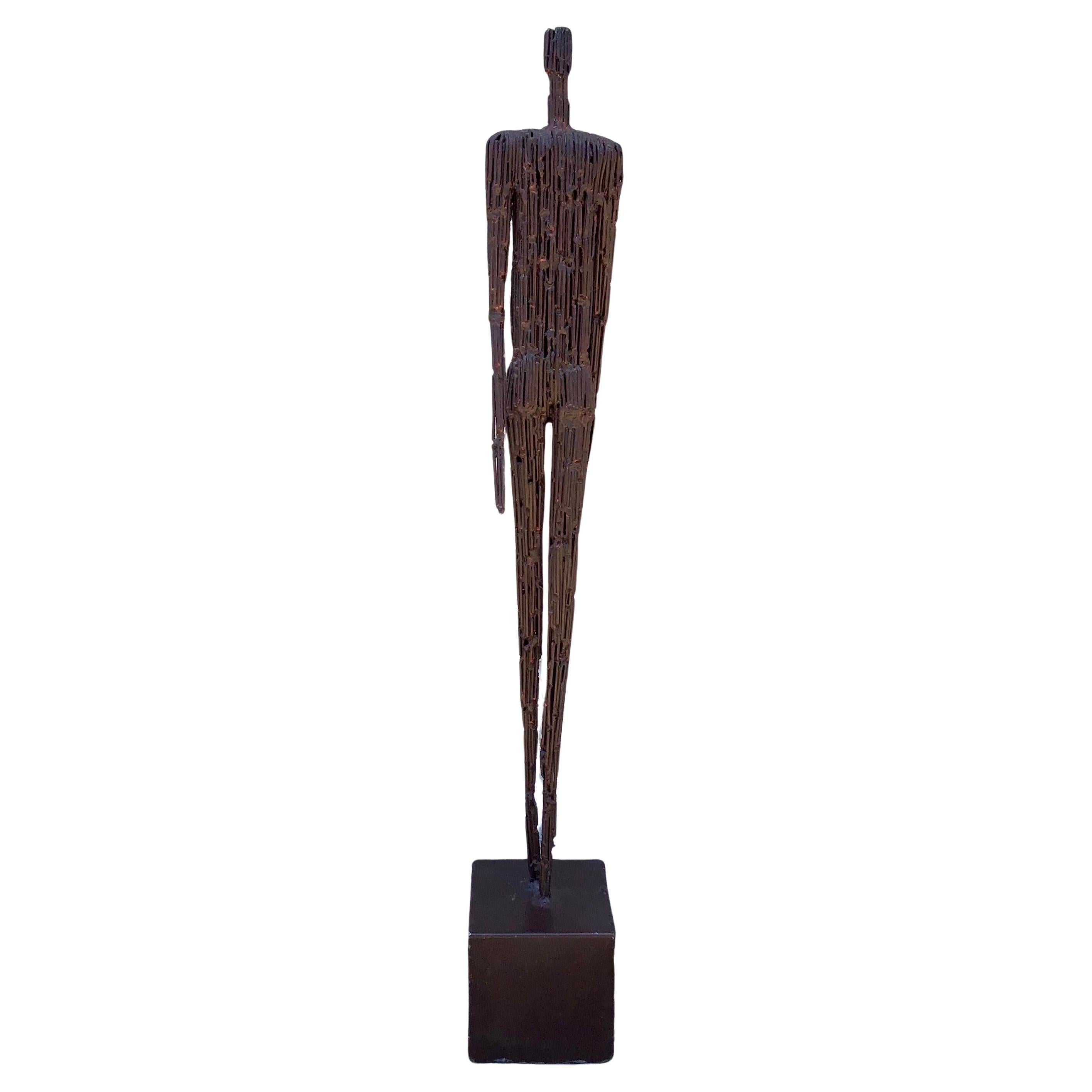 1970s Alberto Giacometti Style Brutalist Metal Statue