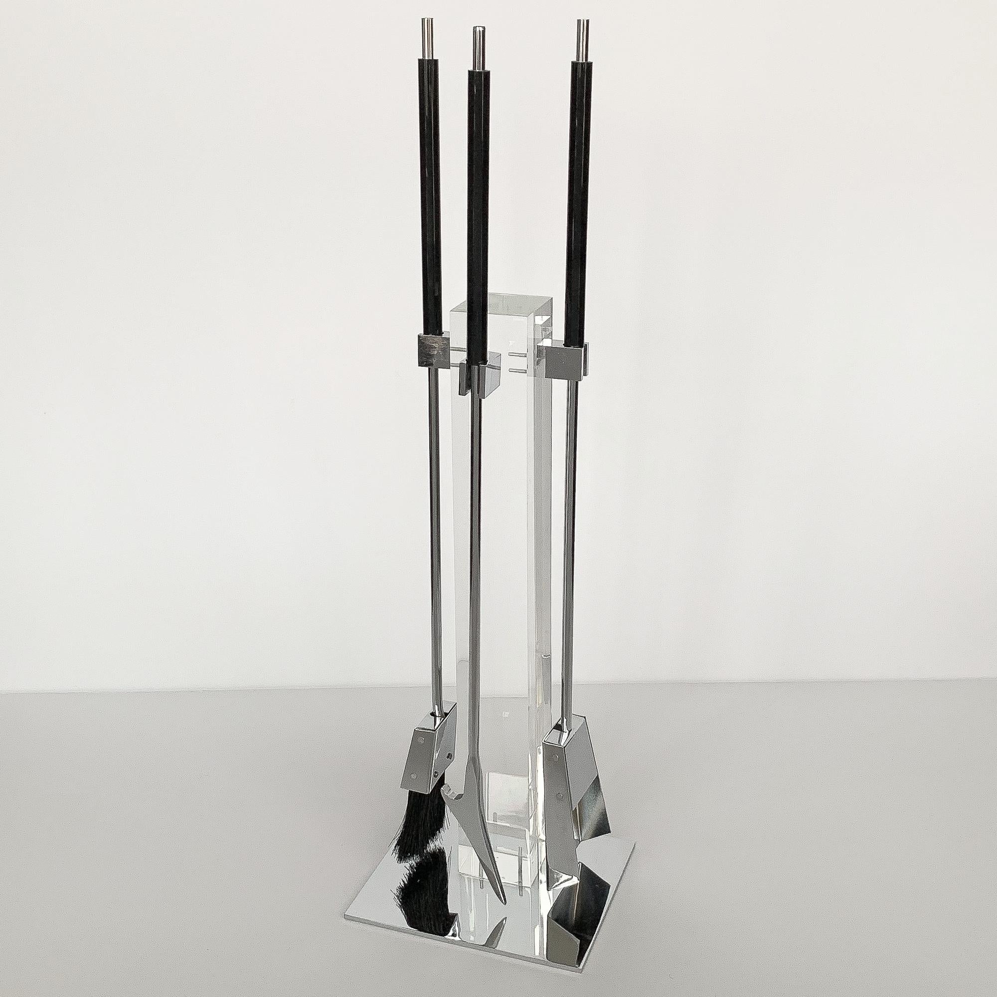 lucite fireplace tools
