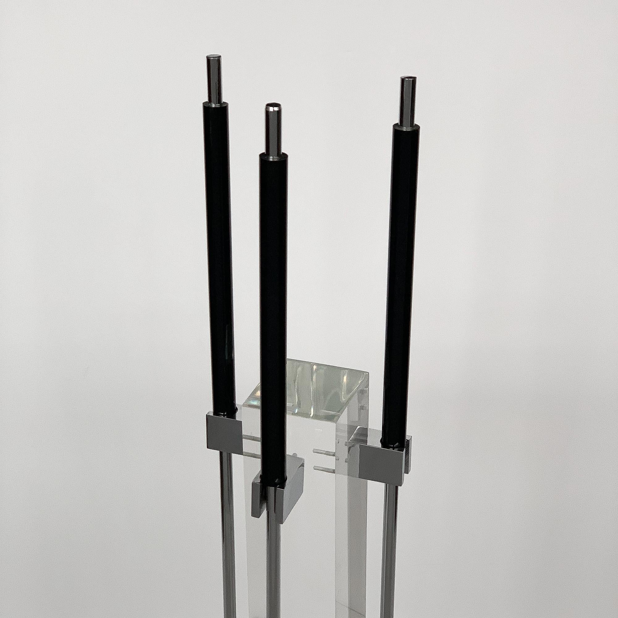Plated 1970s Albrizzi Lucite and Chrome Fireplace Tools