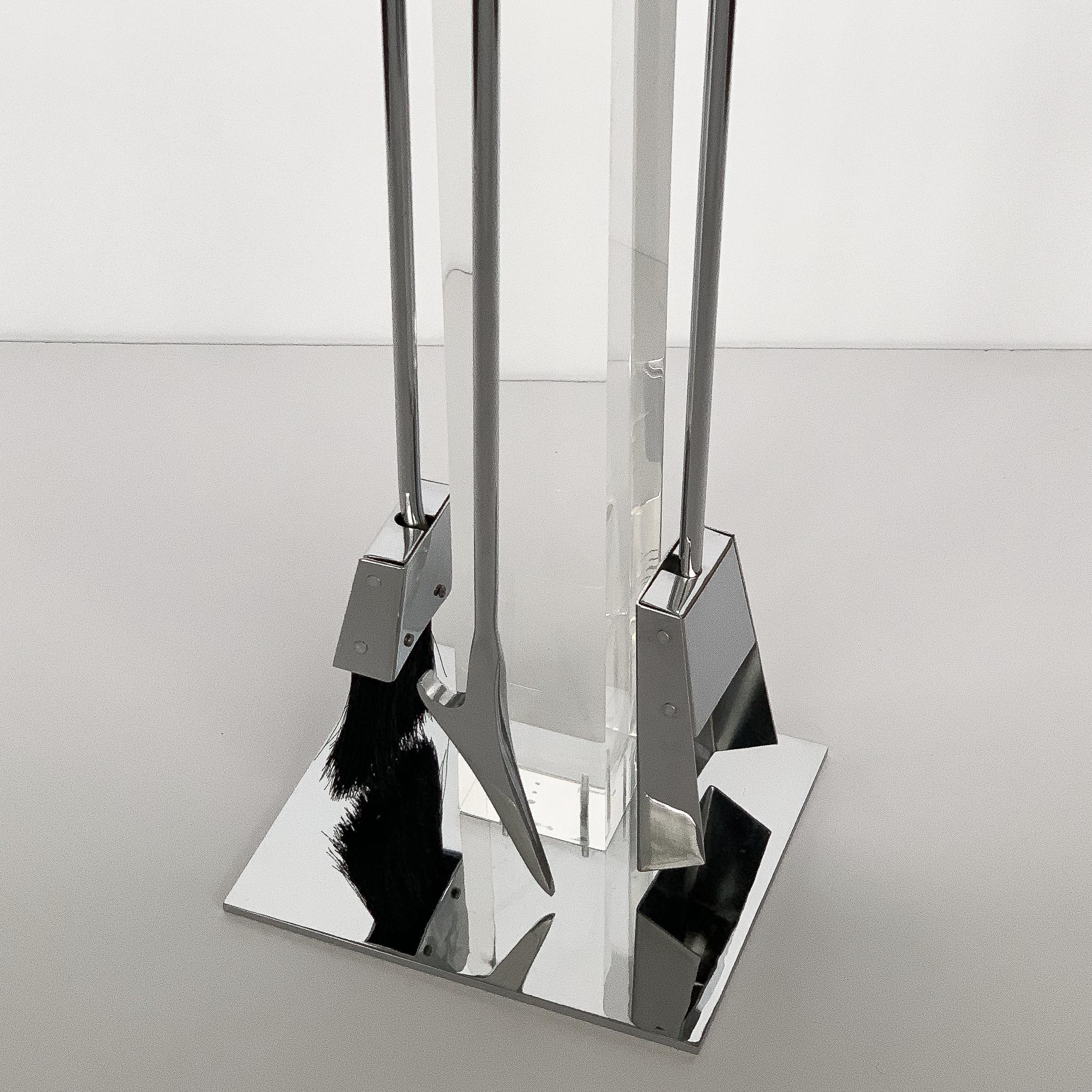 1970s Albrizzi Lucite and Chrome Fireplace Tools In Excellent Condition In Chicago, IL