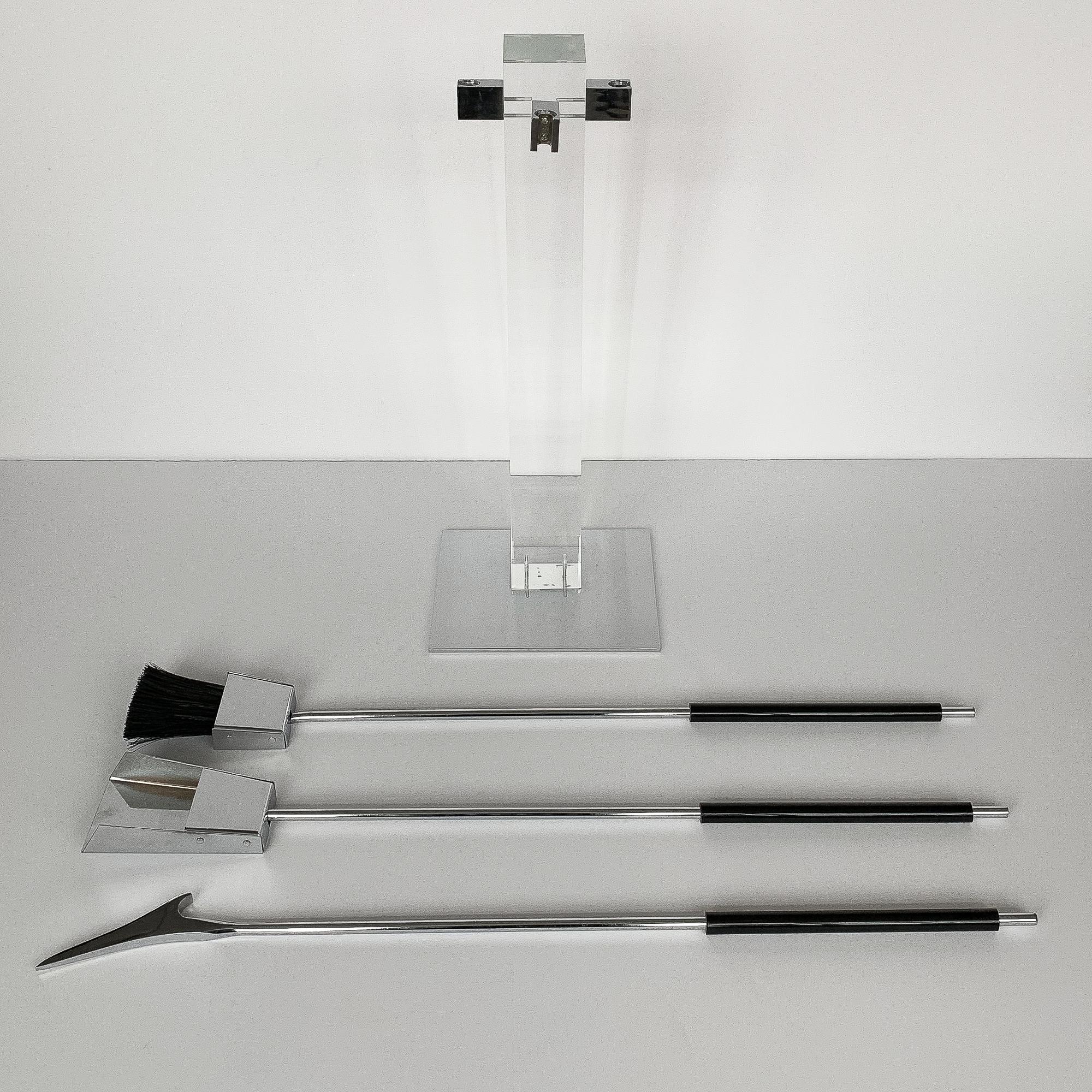 Late 20th Century 1970s Albrizzi Lucite and Chrome Fireplace Tools