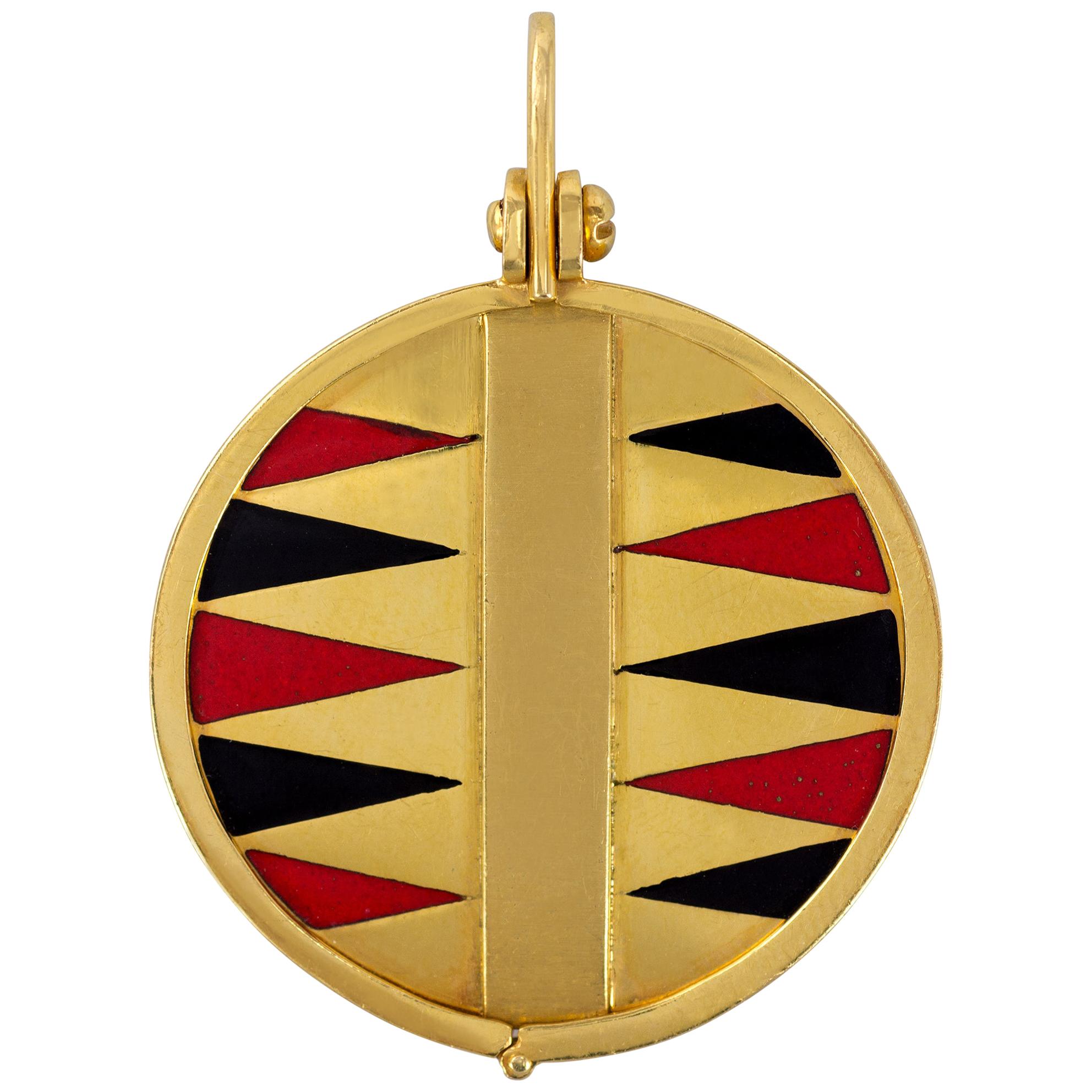 1970er Aldo Cipullo 18 Karat Gold und Emaille Backgammon-Anhänger