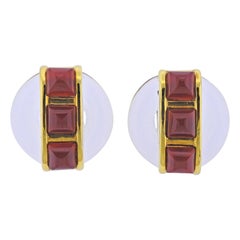 1970s Aldo Cipullo Carnelian Crystal Gold Earrings