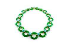 1970s Aldo Cipullo Green Chalcedony and Turquoise Necklace