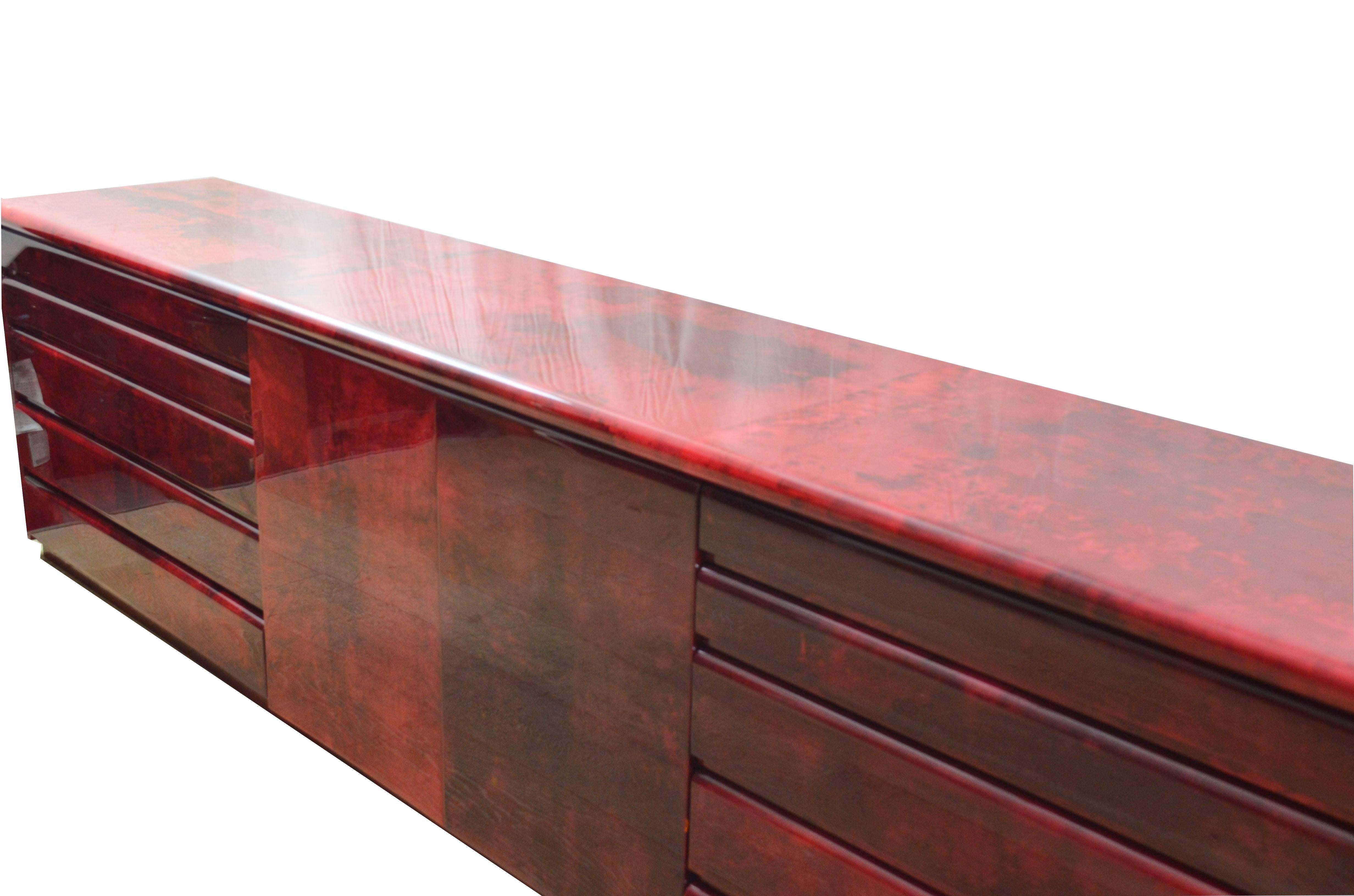 Post-Modern Aldo Tura  Red Lacquered Goatskin Sideboard, 1970s