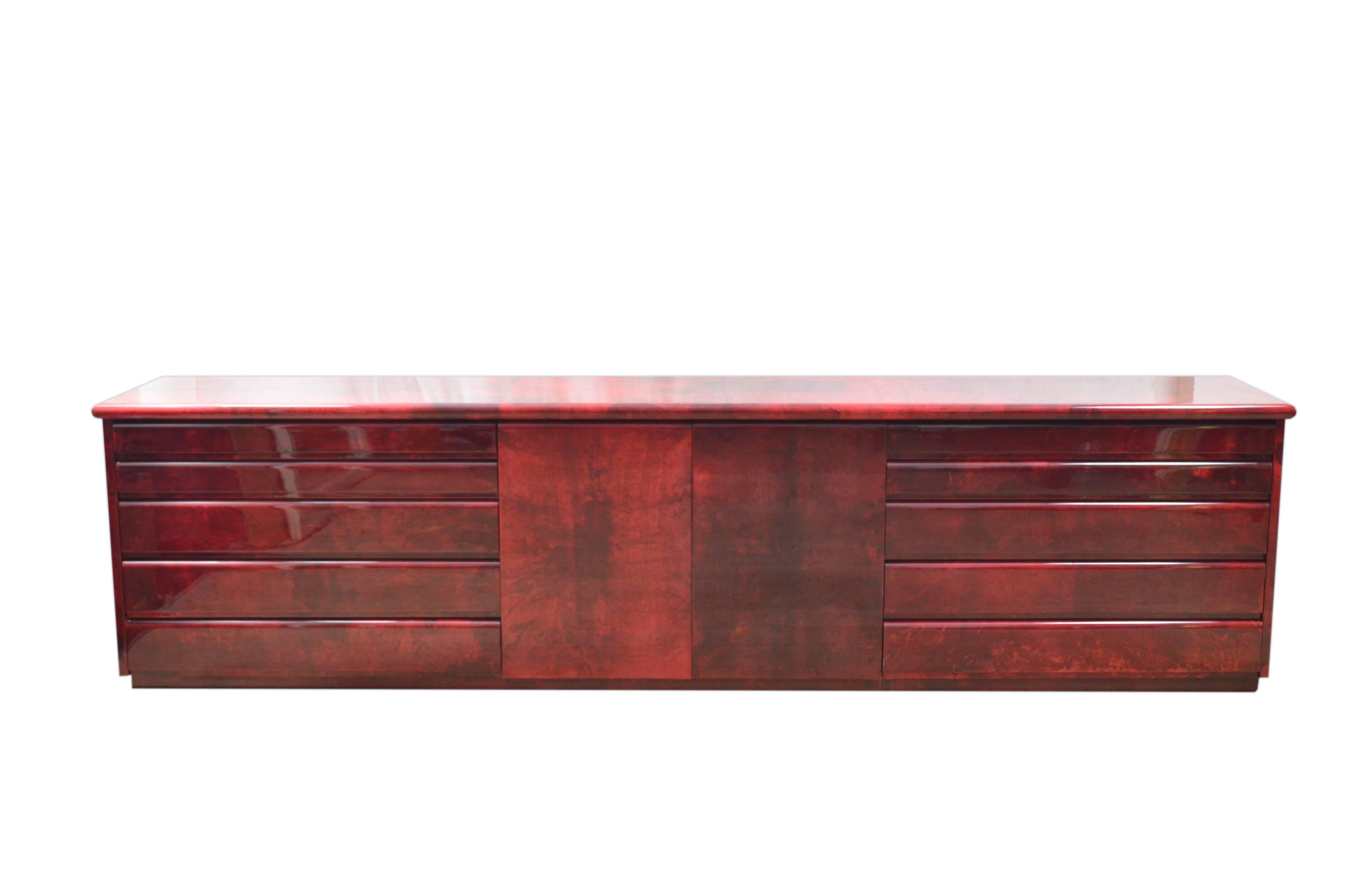 Late 20th Century Aldo Tura  Red Lacquered Goatskin Sideboard, 1970s