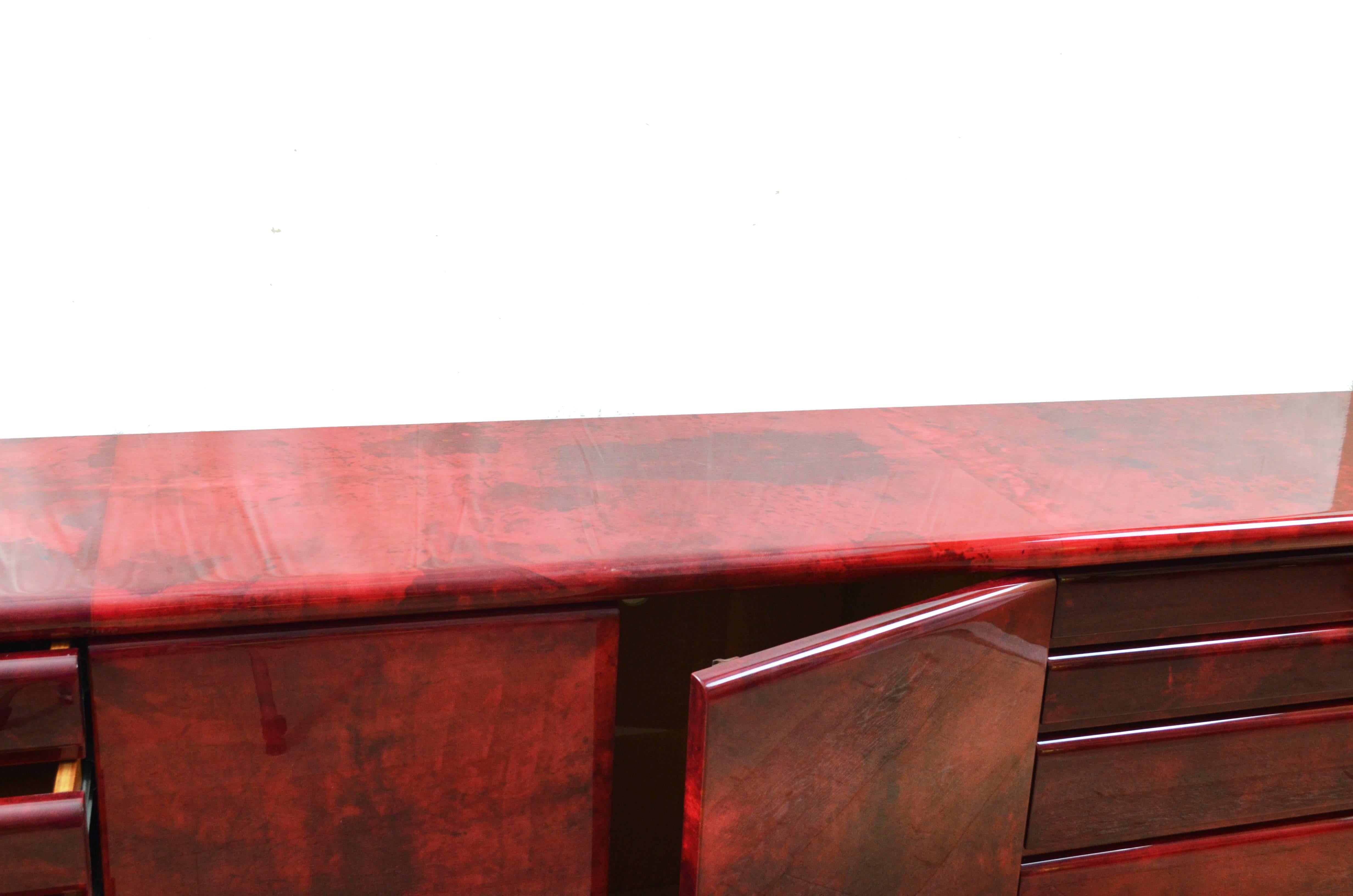 Aldo Tura  Red Lacquered Goatskin Sideboard, 1970s 1