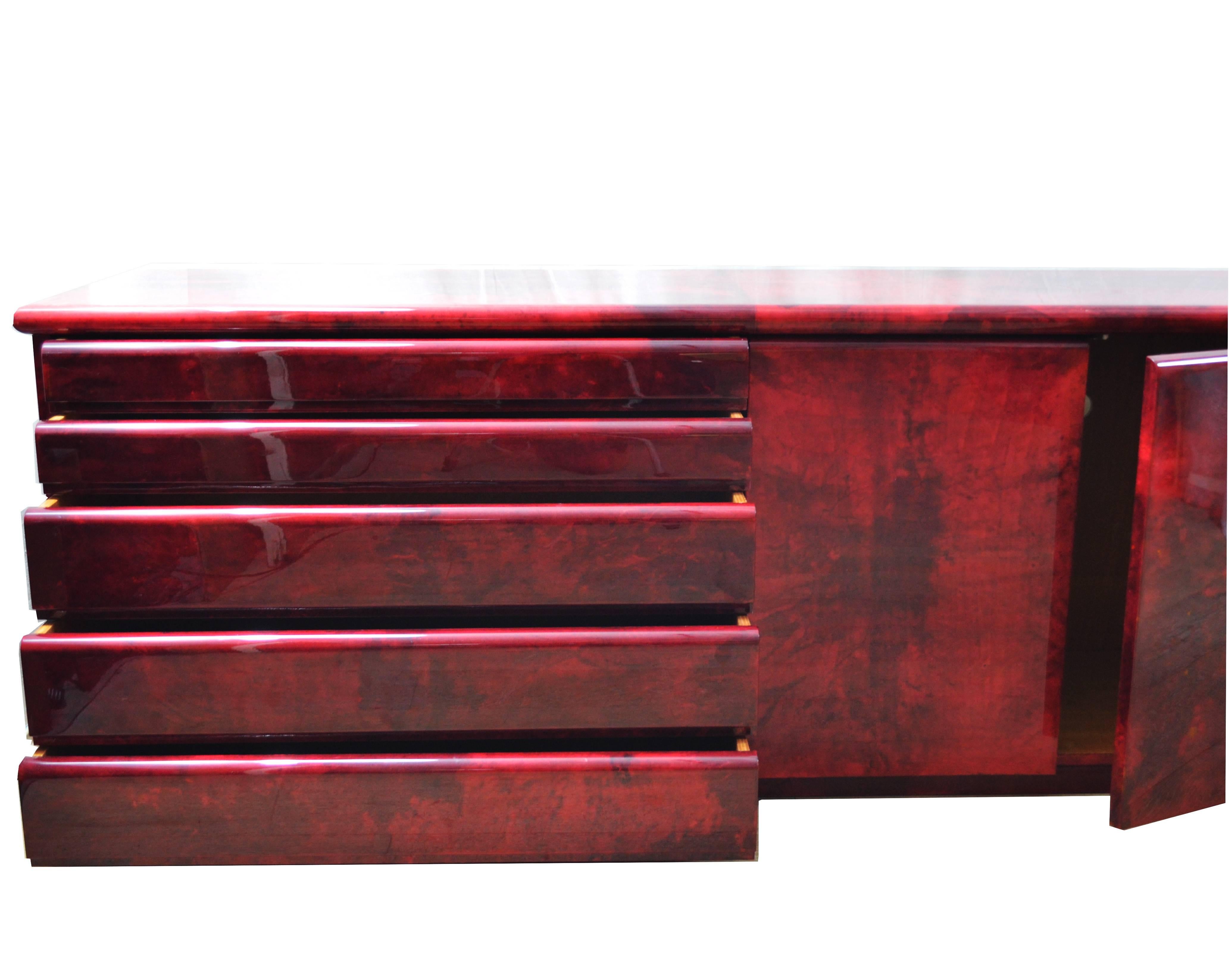 Aldo Tura  Red Lacquered Goatskin Sideboard, 1970s 2