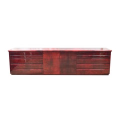 Aldo Tura  Red Lacquered Goatskin Sideboard, 1970s