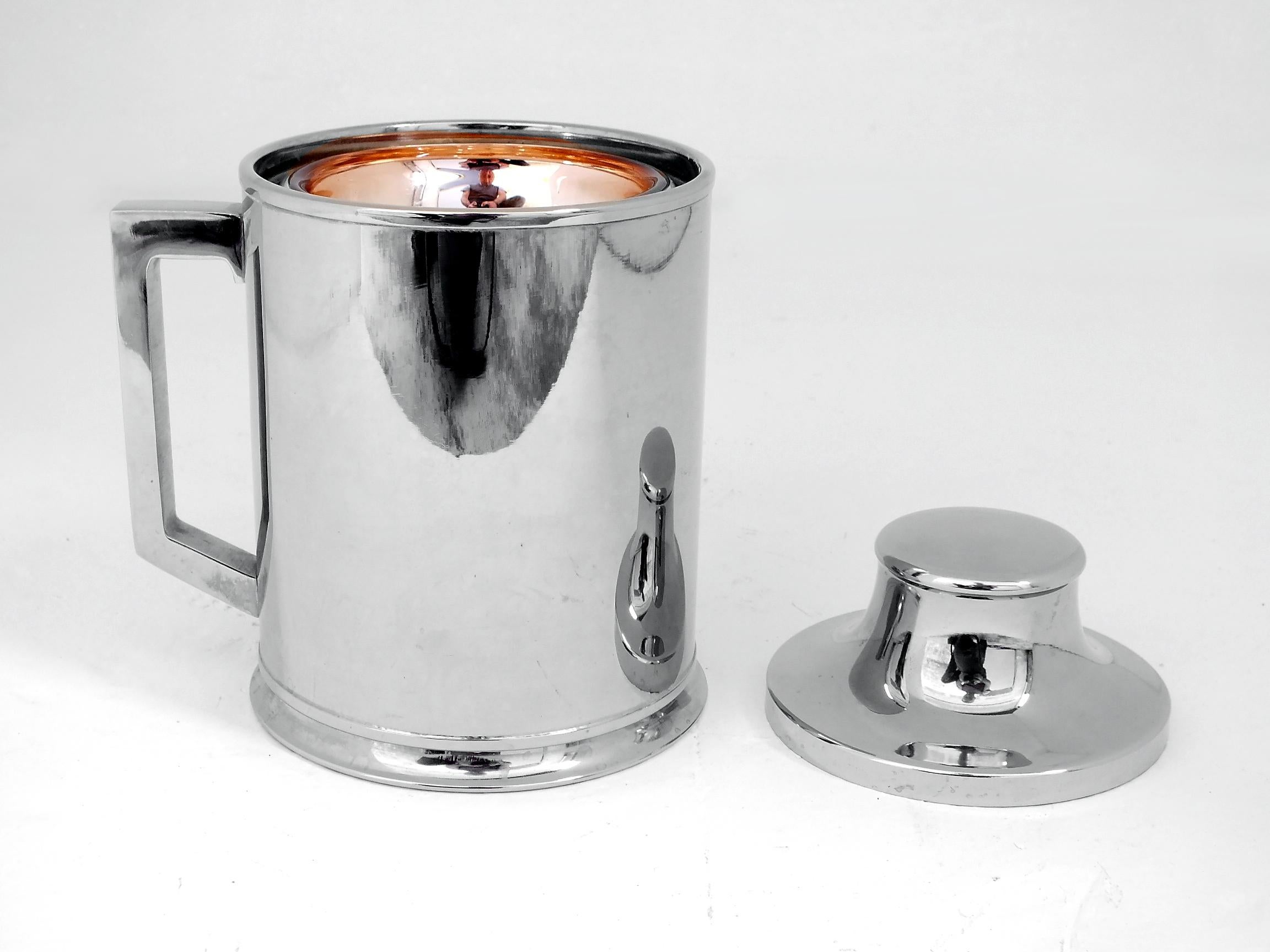 Aldo Tura design years 1960 ice bucket by Macabo Italy production

 the material is galvanic metal silver color and is in original and perfect condition A

 the object is signed on the bottom and his measure are of 6 inches x 4
