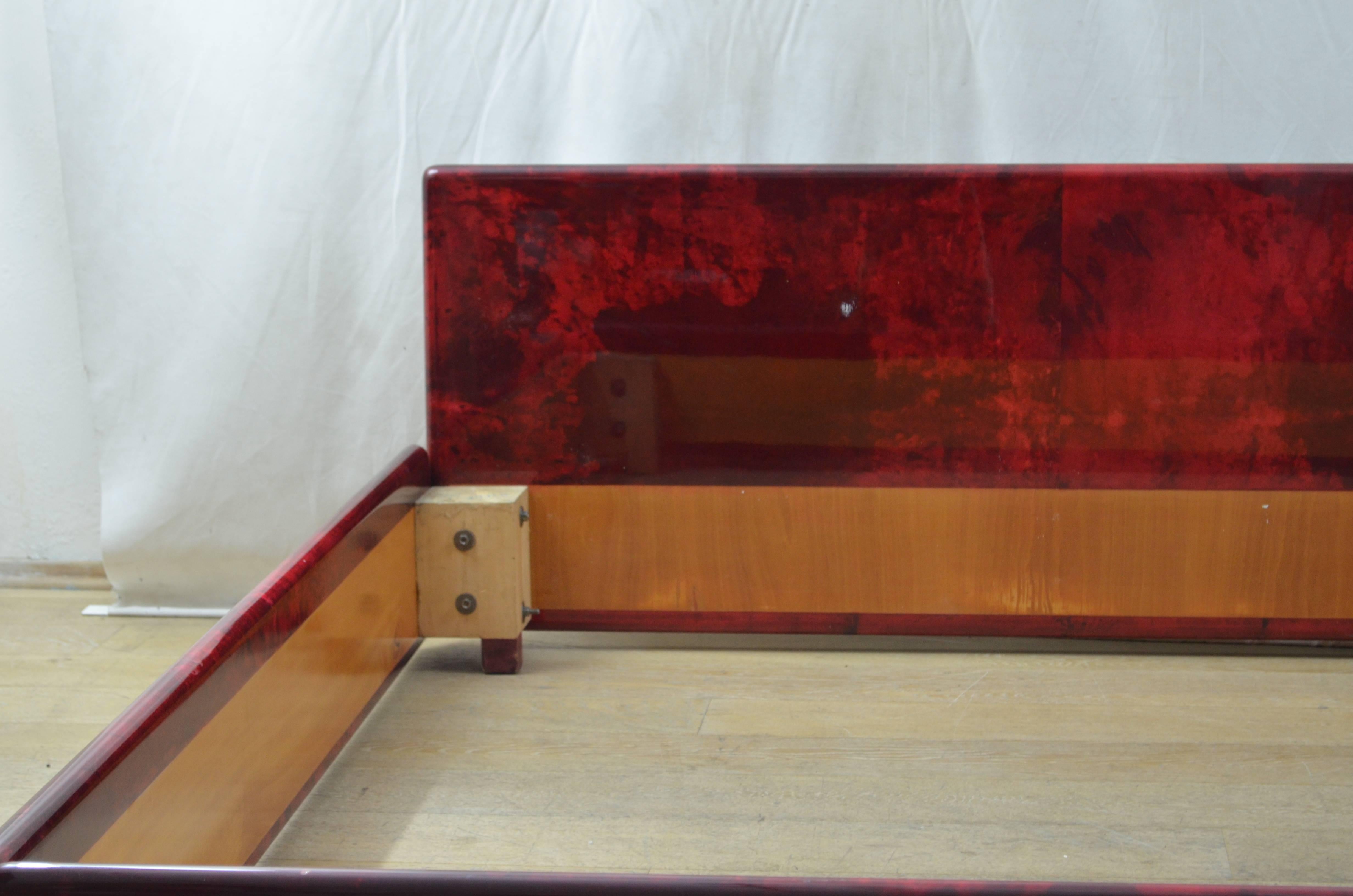 Post-Modern Aldo Tura Red Goatskin Double Bed, 1970s