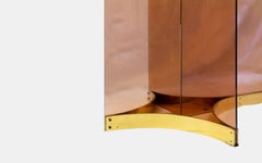 Tavolo da pranzo anni '70 Alessandro Albrizzi Vetro Perspex Arancione Ottone Metà Secolo