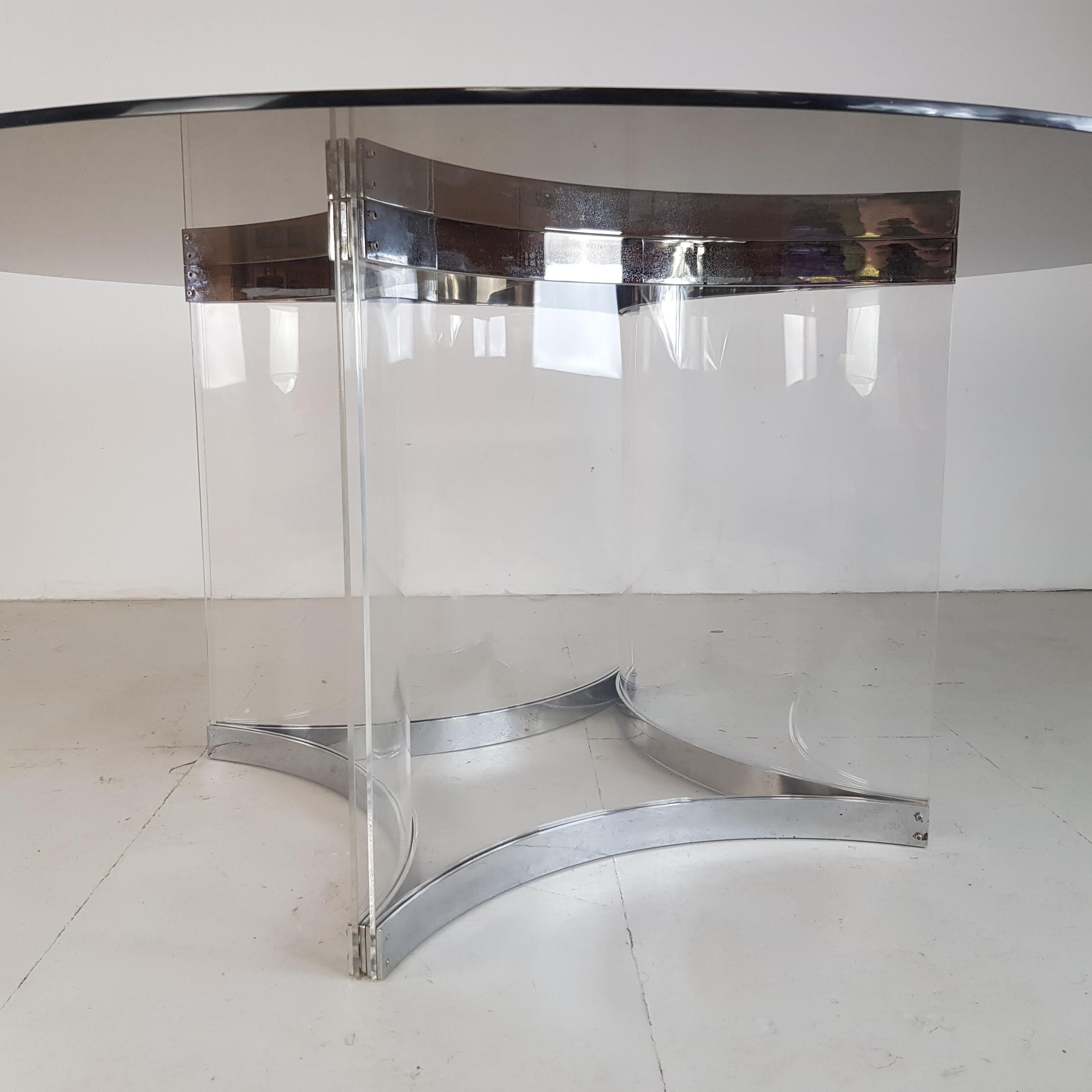 Smoked Glass 1970s Alessandro Albrizzi Glass and Lucite Dining Table For Sale