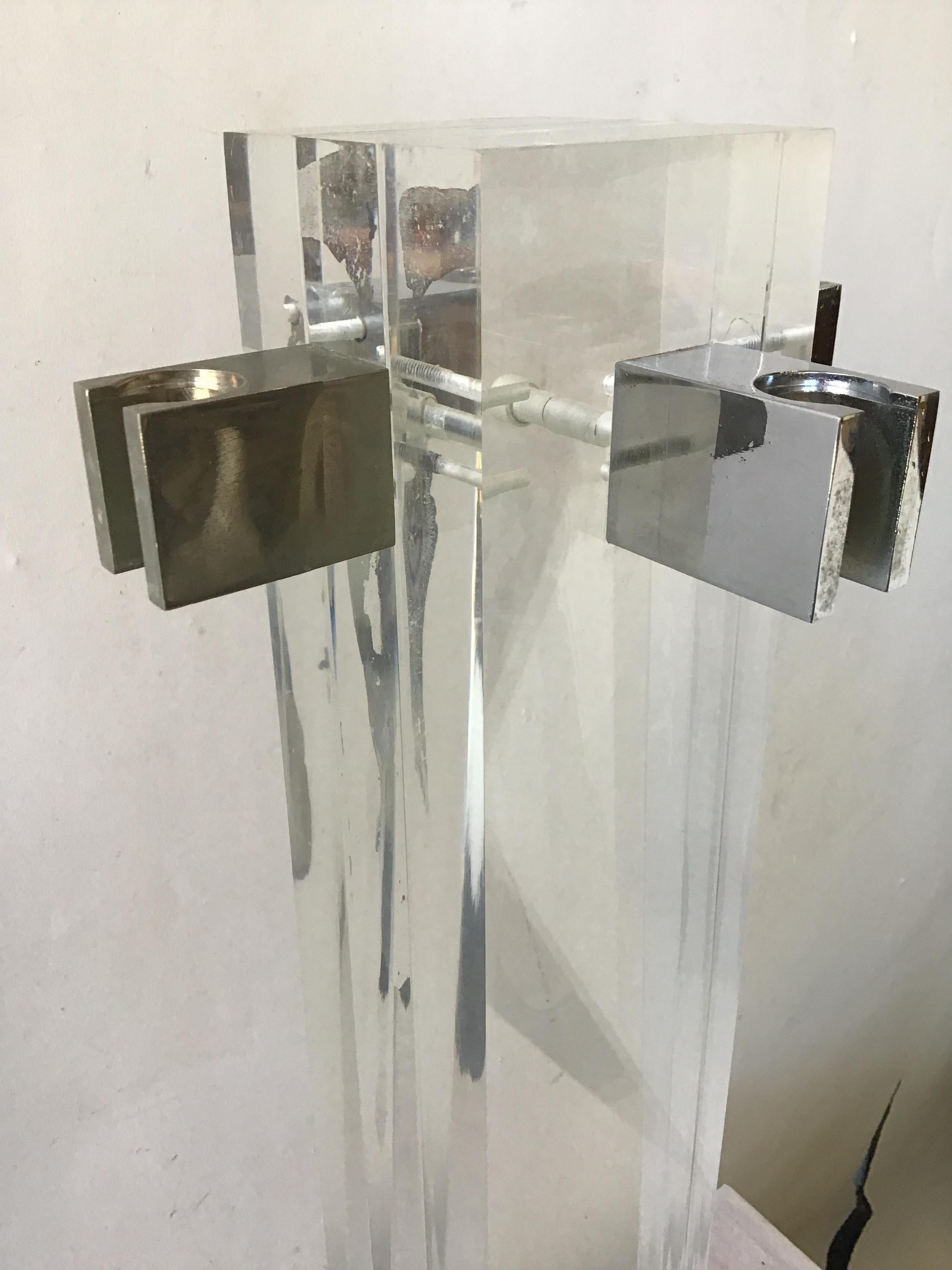 1970s Alessandro Albrizzi Lucite and Polished Chrome Fireplace Tool Set 5
