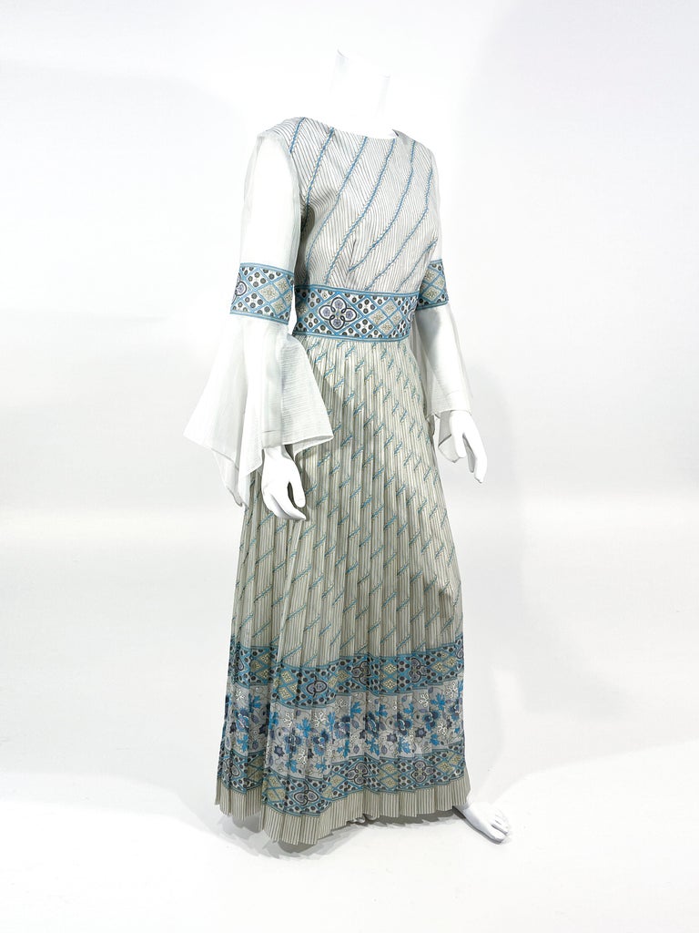 Women's 1970s Alfred Shaheen Light Blue Organza Dress For Sale