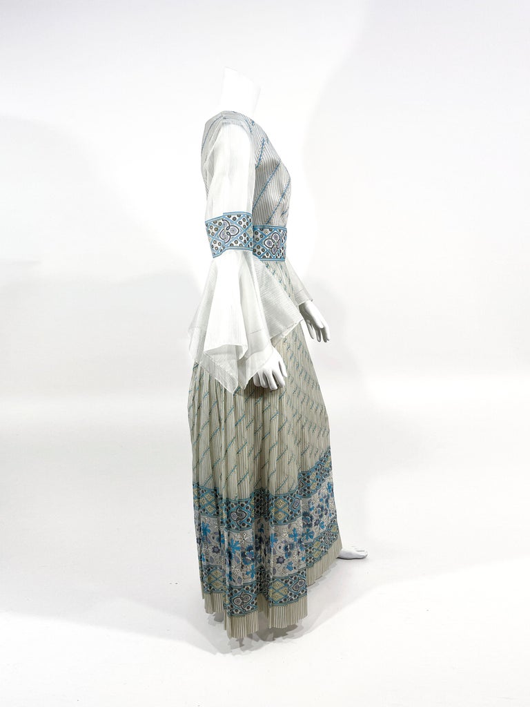 1970s Alfred Shaheen Light Blue Organza Dress For Sale 1