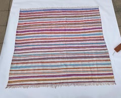 1970s Algerian Berber Striped Wool Rug Throw Handmade Vintage African 210x190cm