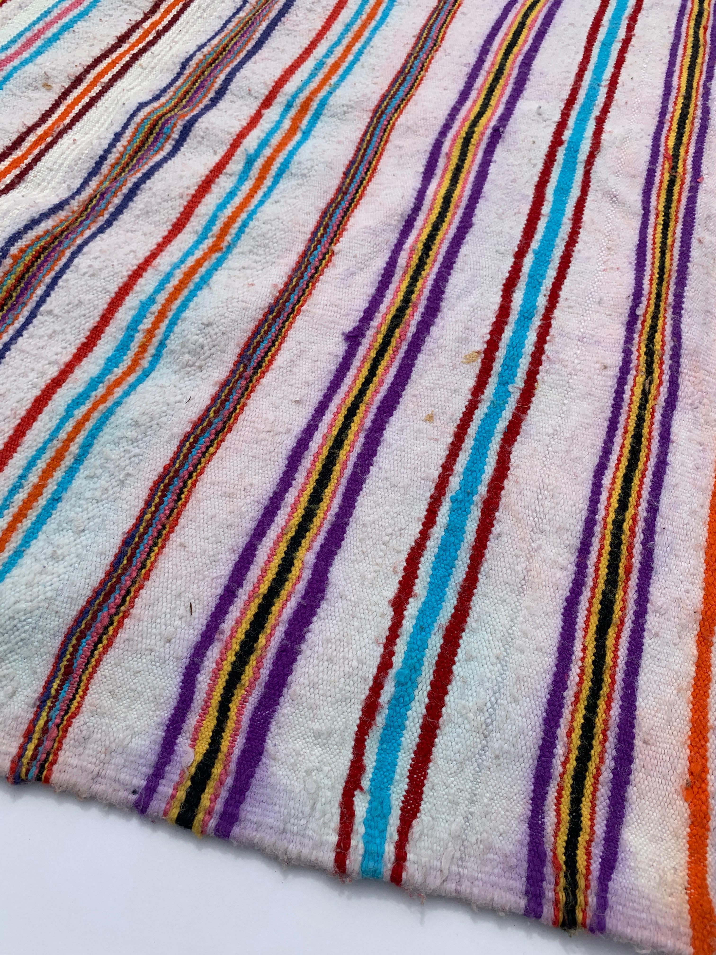 1970s Algerian Berber Striped Wool Rug Throw Handmade Vintage African 210x190cm In Good Condition For Sale In London, GB