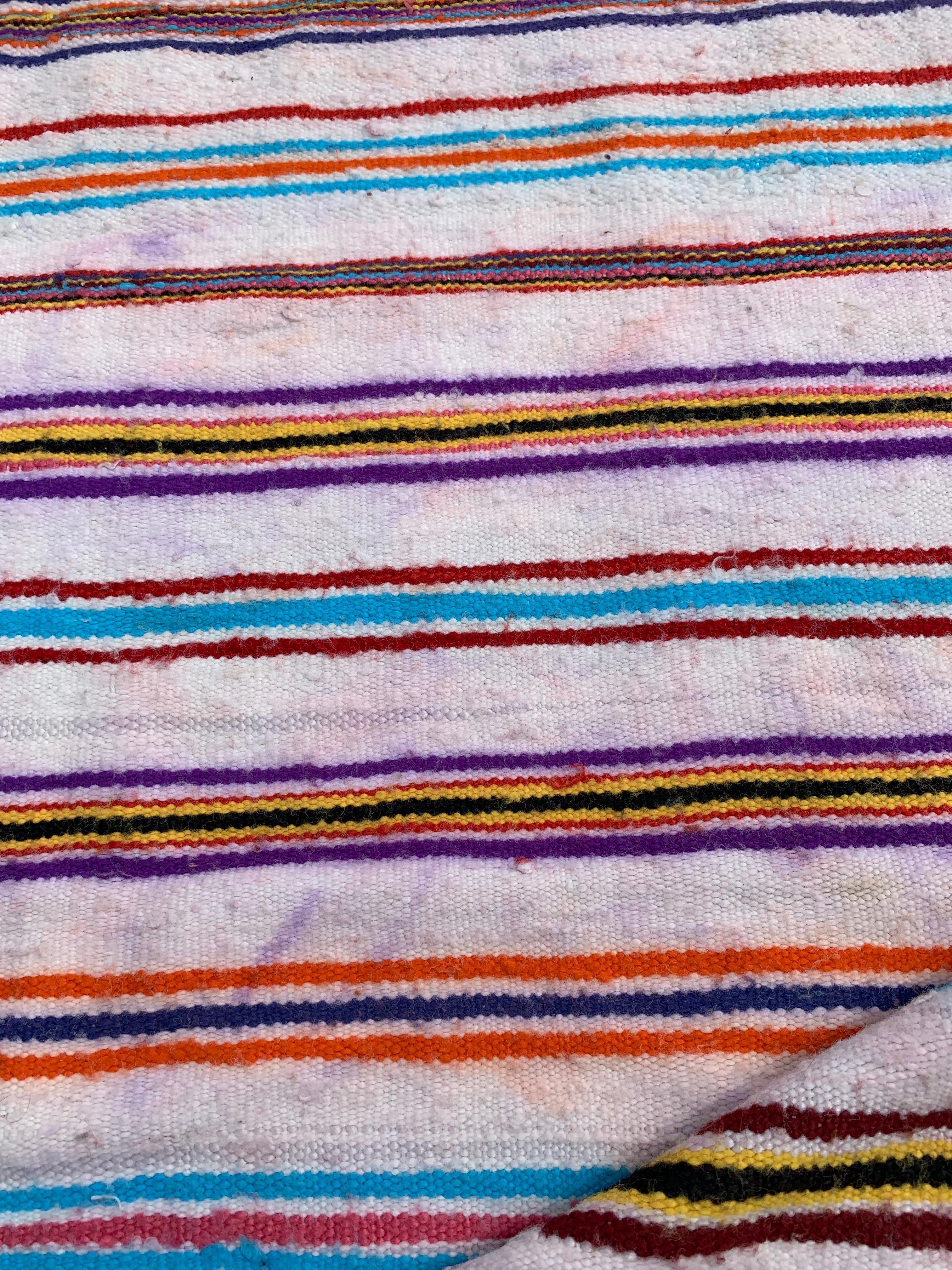 1970s Algerian Berber Striped Wool Rug Throw Handmade Vintage African 210x190cm For Sale 1