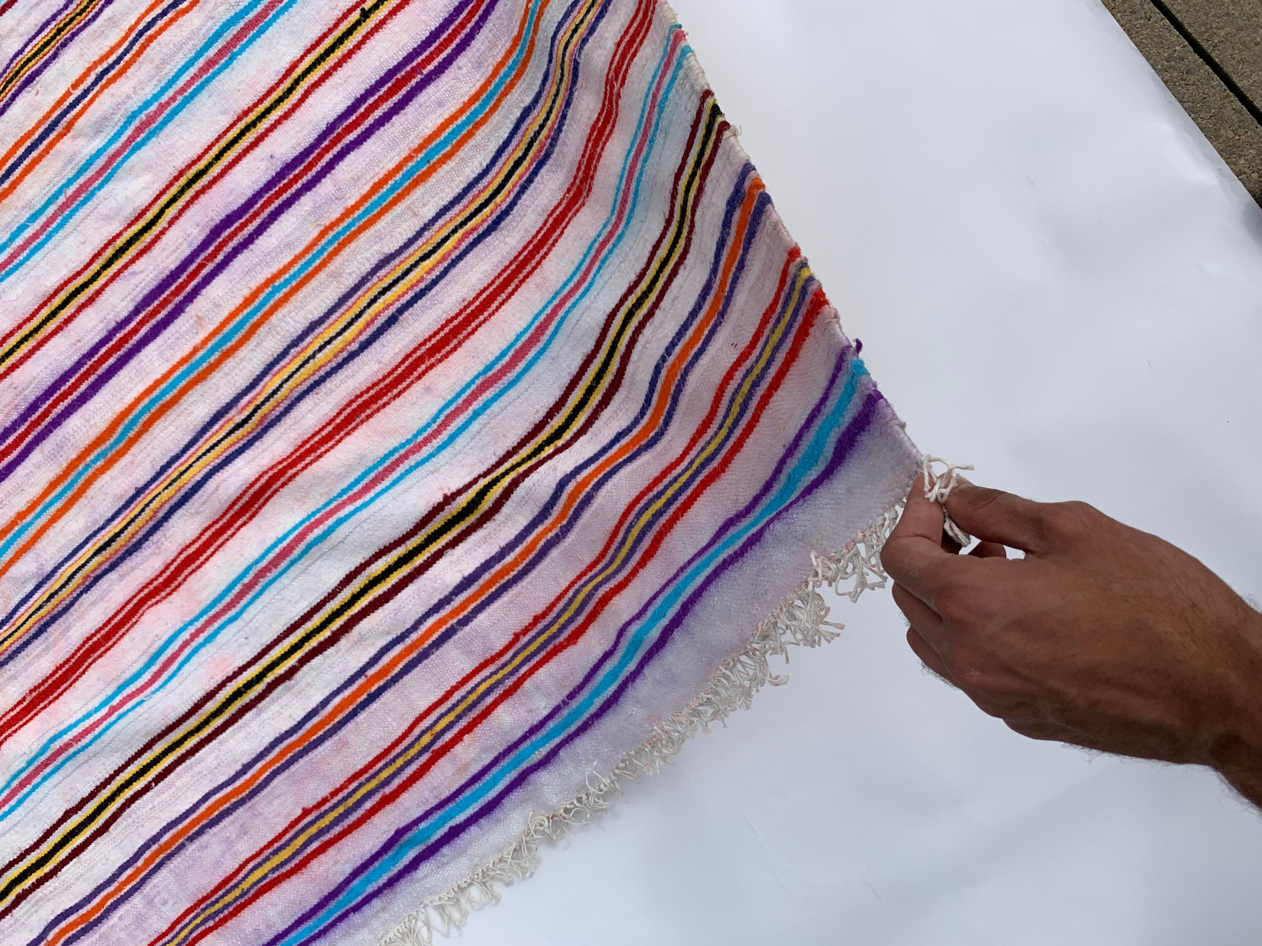 1970s Algerian Berber Striped Wool Rug Throw Handmade Vintage African 210x190cm For Sale 2