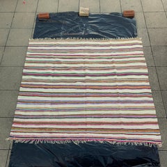 1970s Algerian Handmade Berber Rug Throw Wool Vintage Boho 210x188cm Pink beige