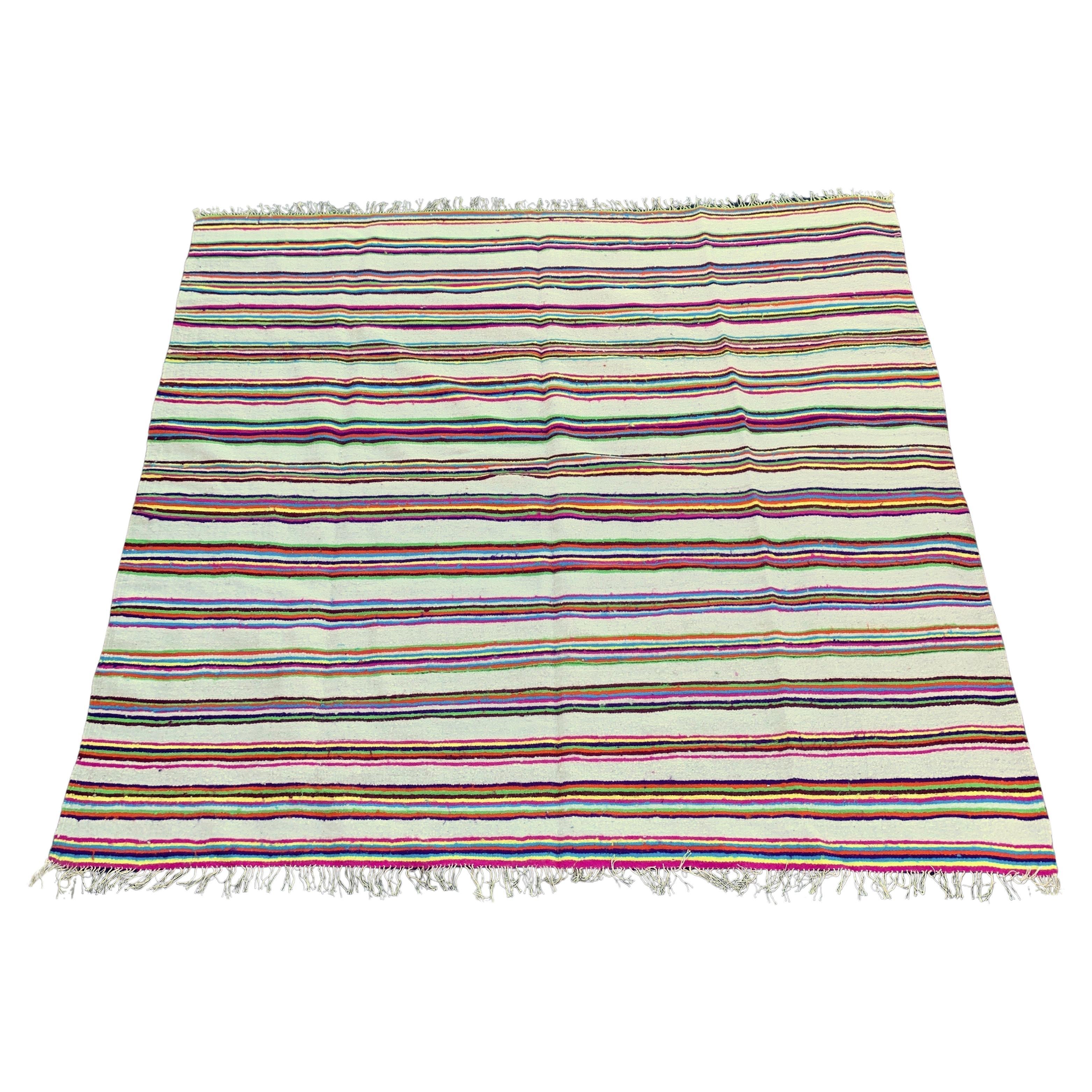 1970s Algerian Handmade Berber Rug Throw Wool Vintage Boho 210x188cm Pink beige  For Sale