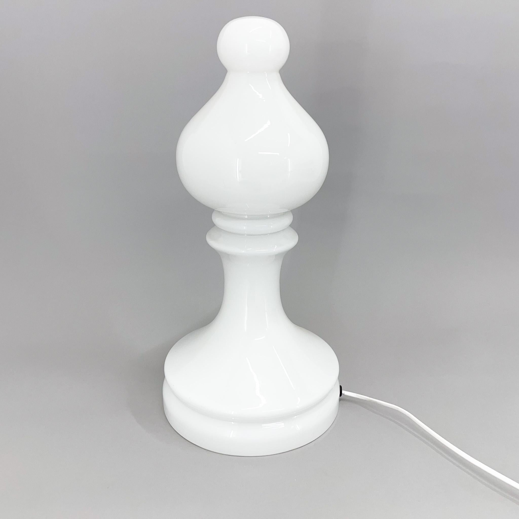 All-glass lamp in the shape of a chess piece of a bishop. Produced in the 1970s by the company Osvětlovací sklo, Valašské Meziříčí according to the design of Ivan Jakeš. Bilb: 1x E14-E15.