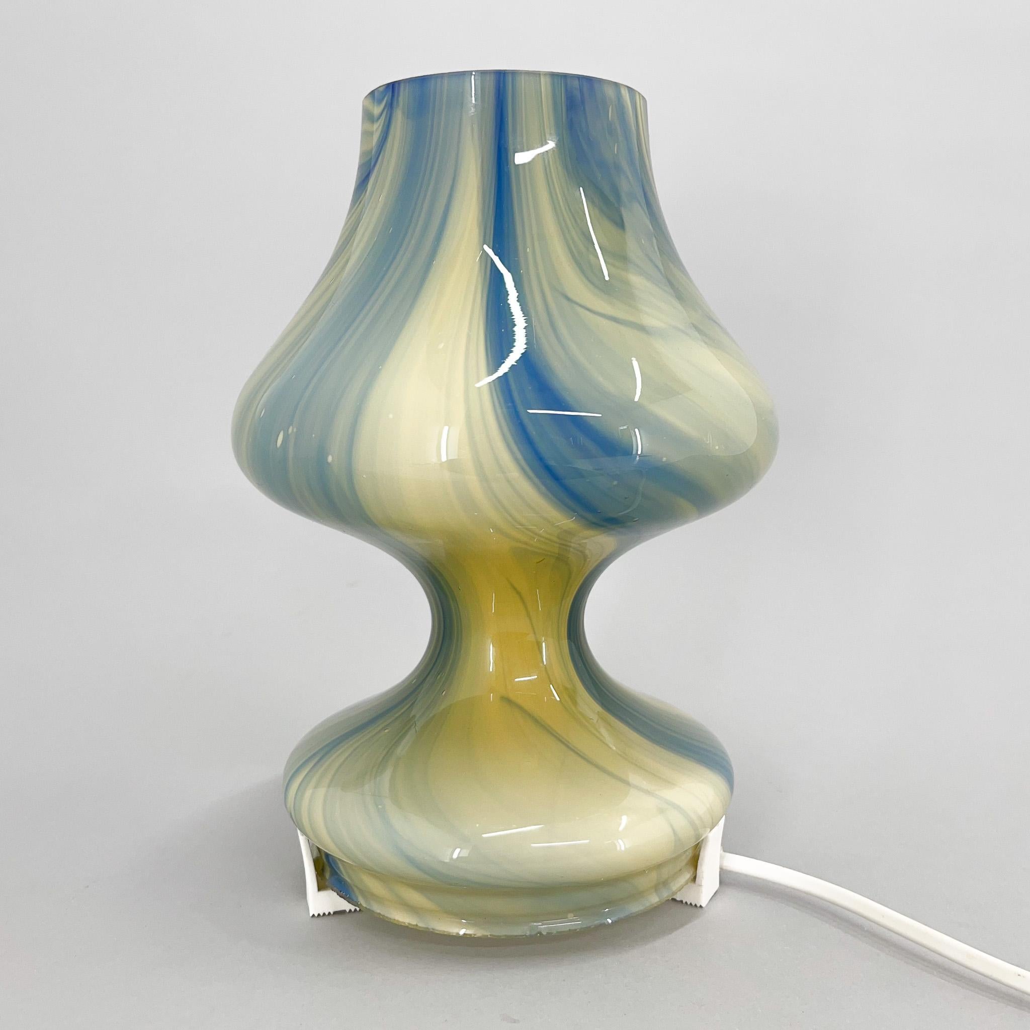 Vintage table lamp made of glass in beautiful colours. Original plastic construction for wiring. Bulb: 1x E14-E15.