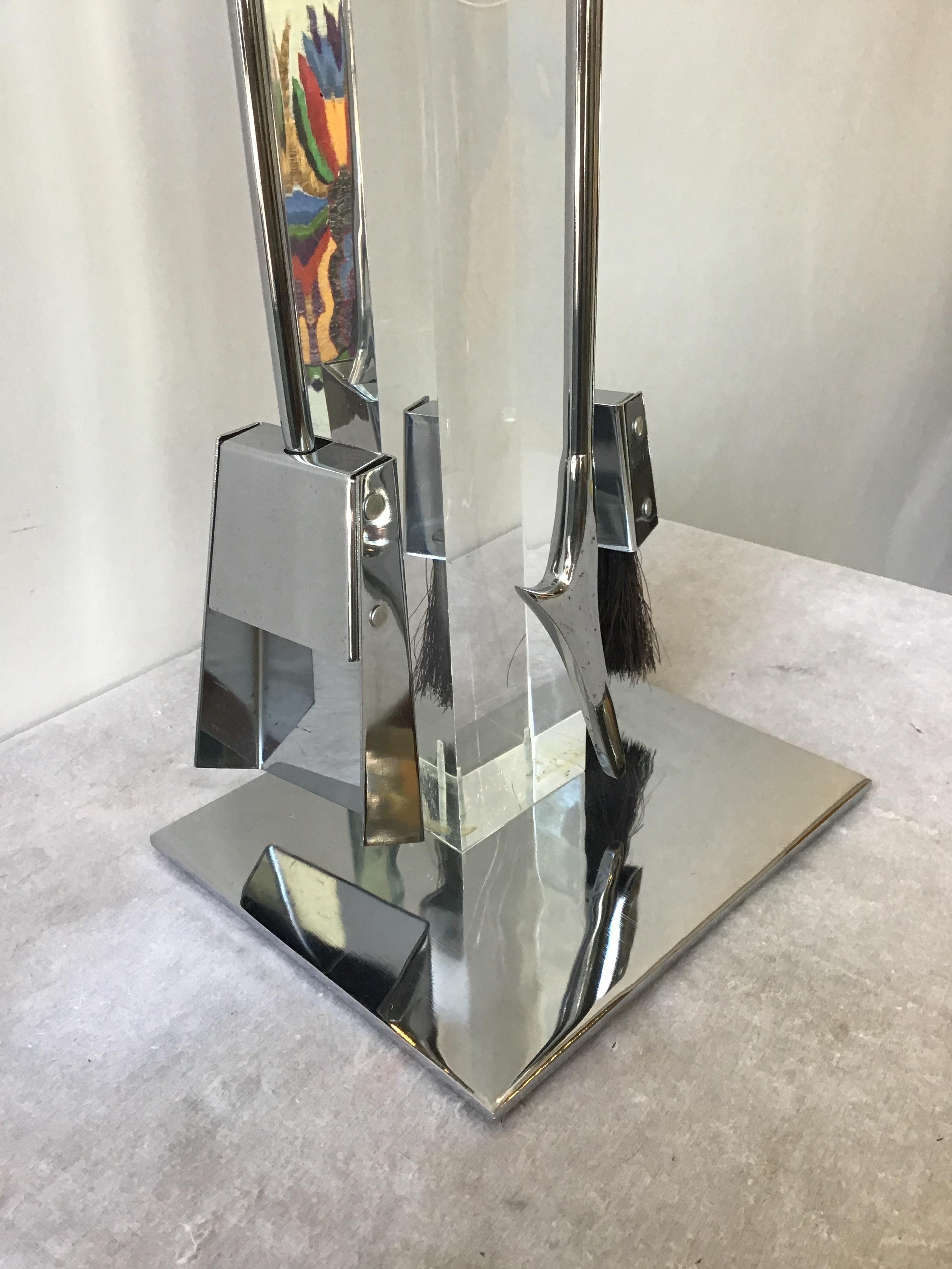 1970s Alessandro Albrizzi Lucite and Chrome Fireplace Tool Set 9