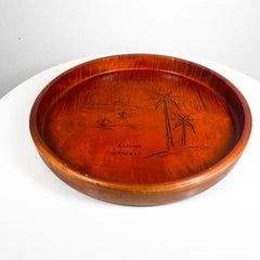 1970 Aloha Hawaii Decorative Round Wood Tray Bar Service Plate
