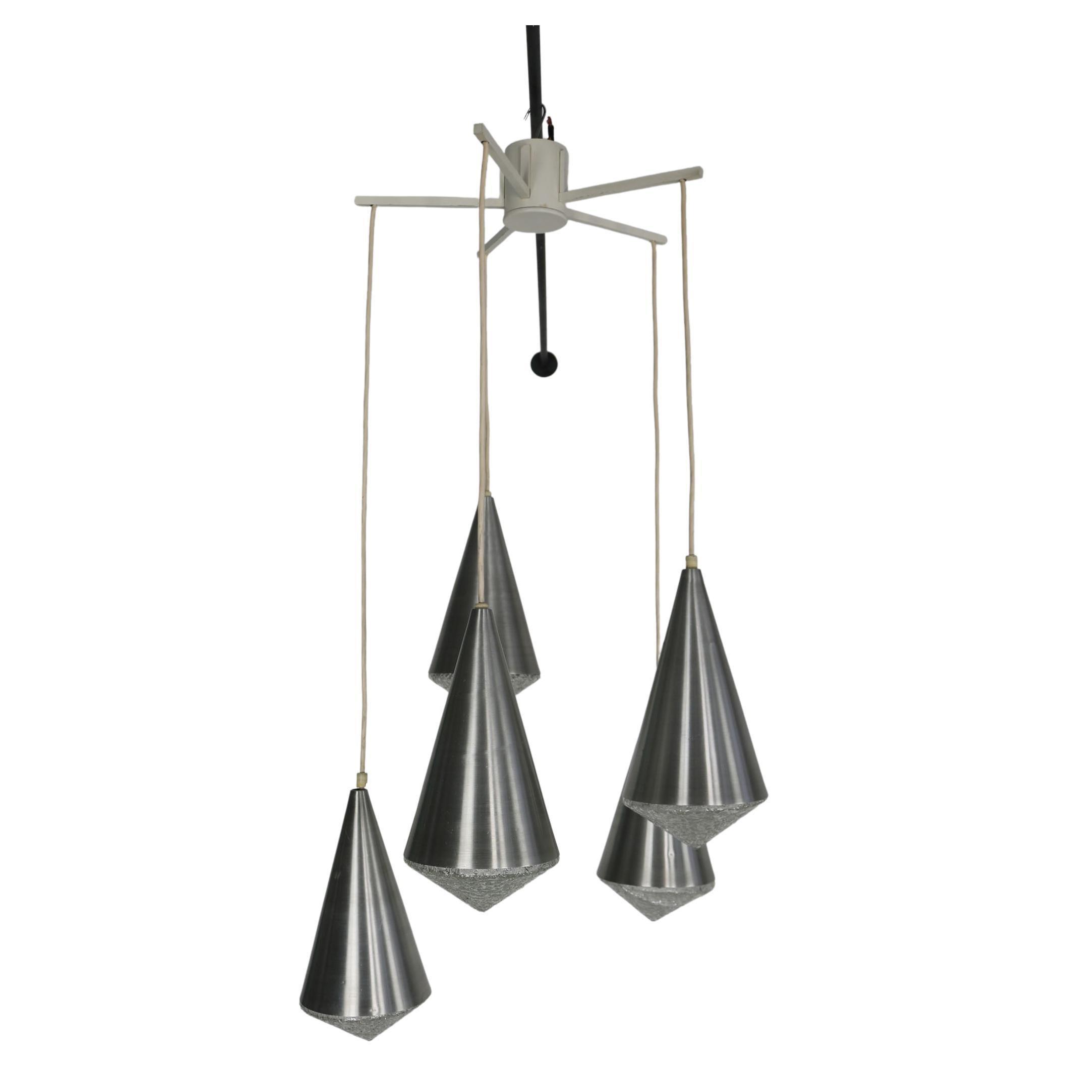1970s Aluminium Cascade Pendant Light with Crystal Glass, Germany