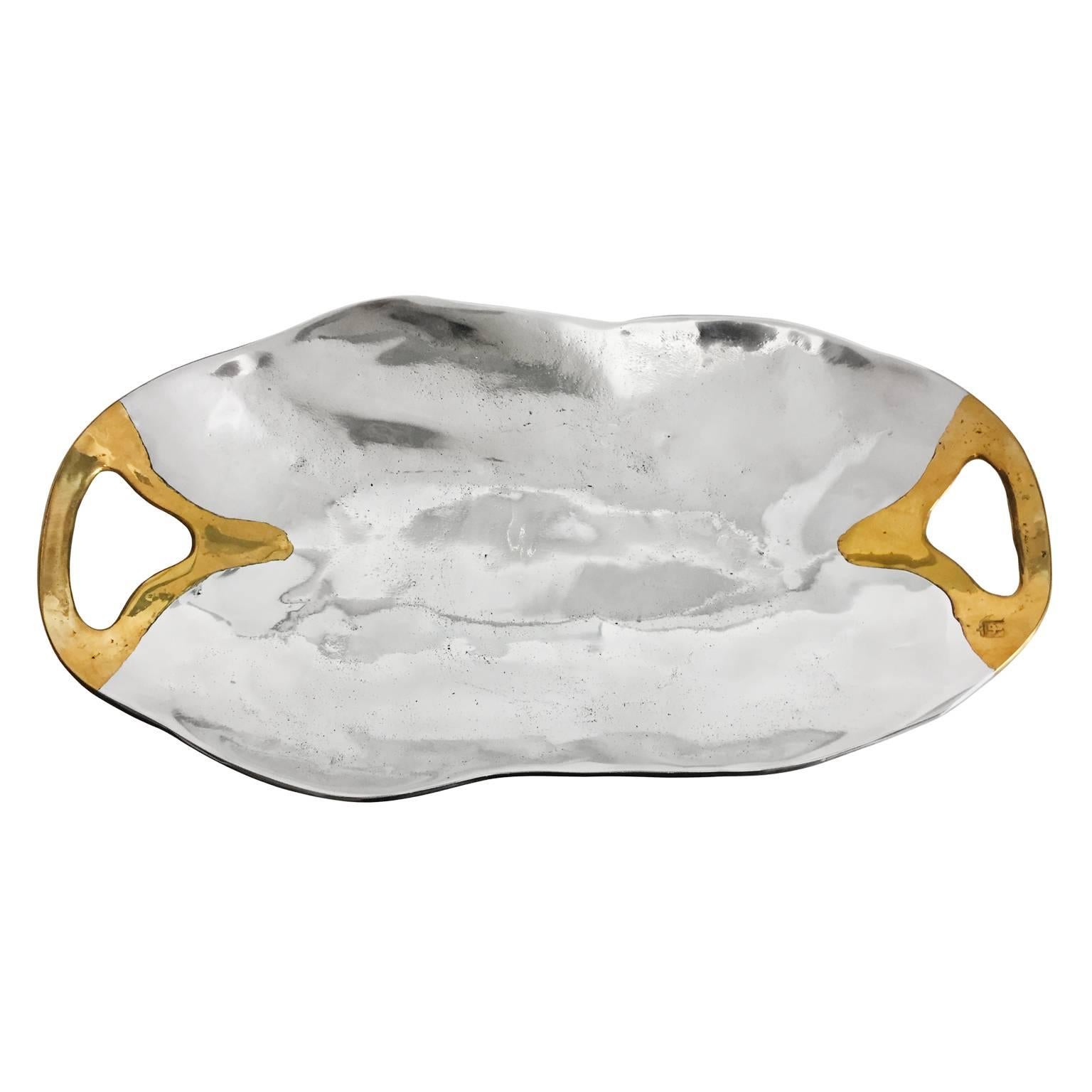 Aluminum and brass free-form centerpiece bowl by David Marshall, Spain, 1970s.