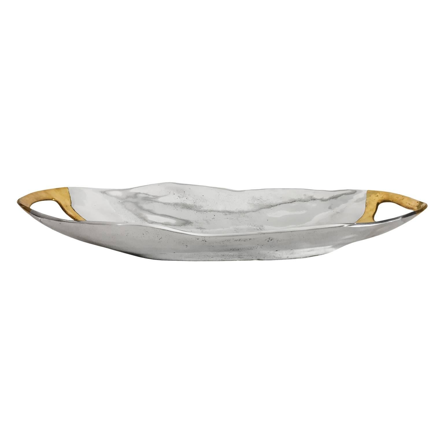 1970s Aluminum and Brass Free-Form Centerpiece Bowl by David Marshall