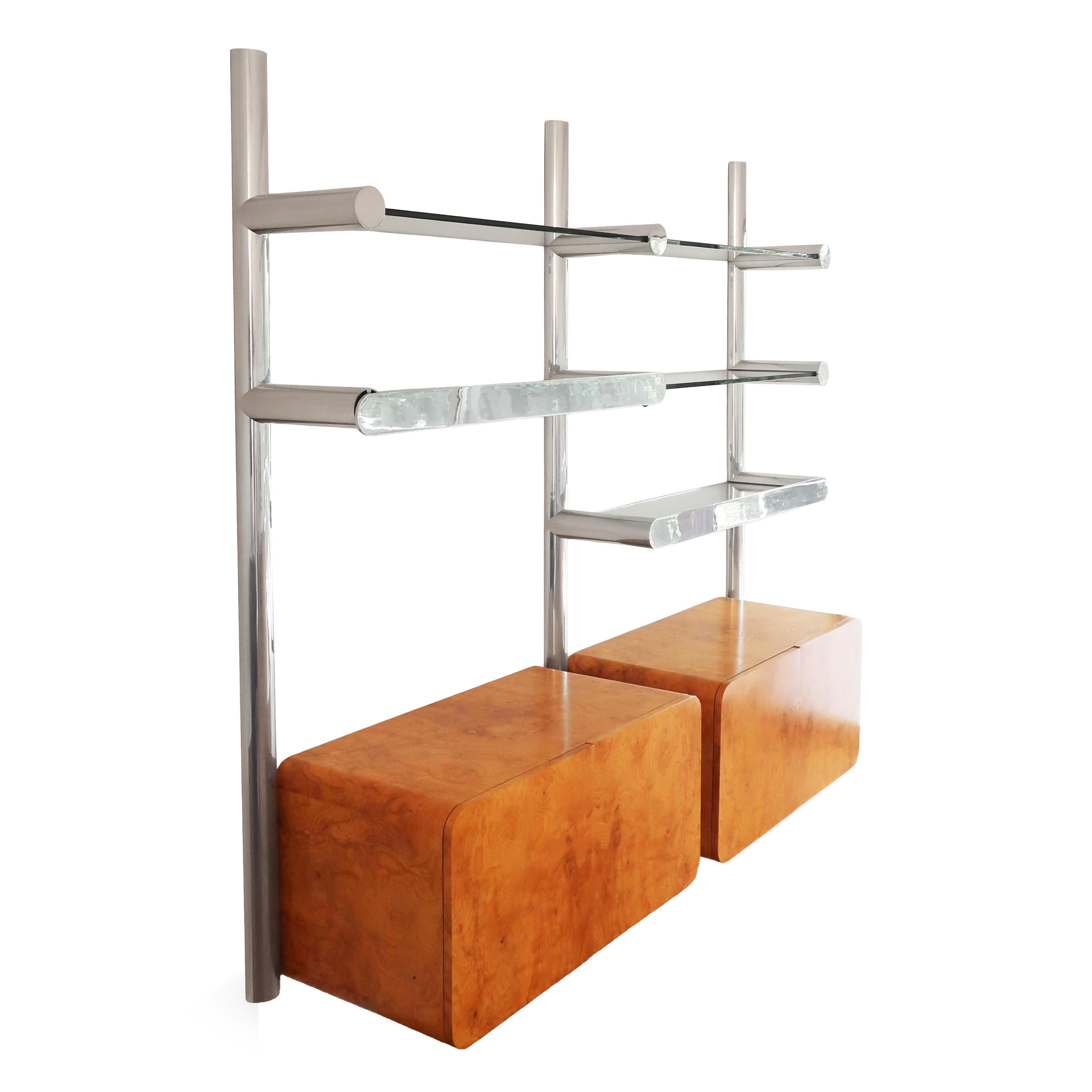 Post-Modern 1970s Aluminum and Glass Orba Wall Unit by Janet Schweitzer for Pace Collection For Sale