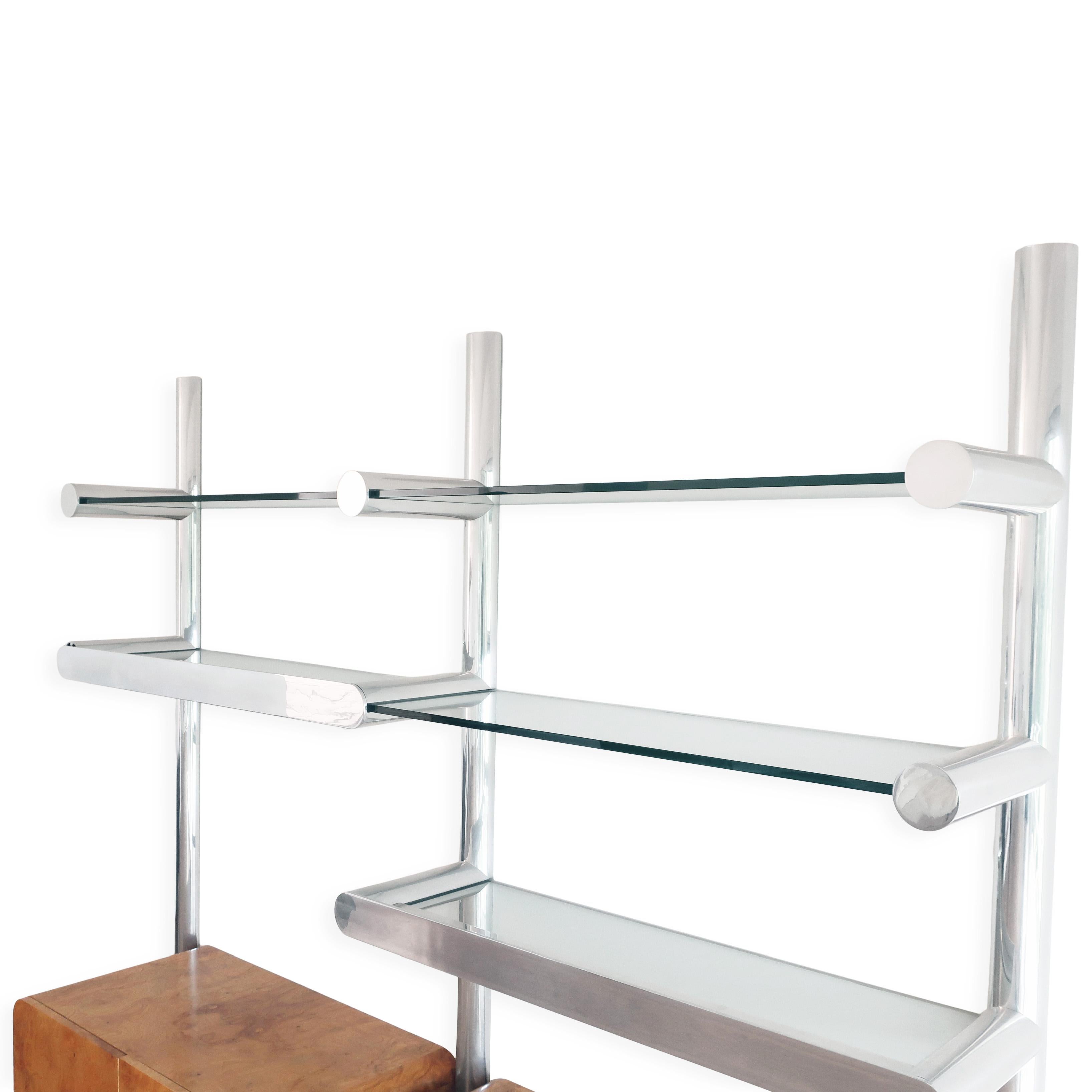 1970s Aluminum and Glass Orba Wall Unit by Janet Schweitzer for Pace Collection In Good Condition For Sale In Brooklyn, NY