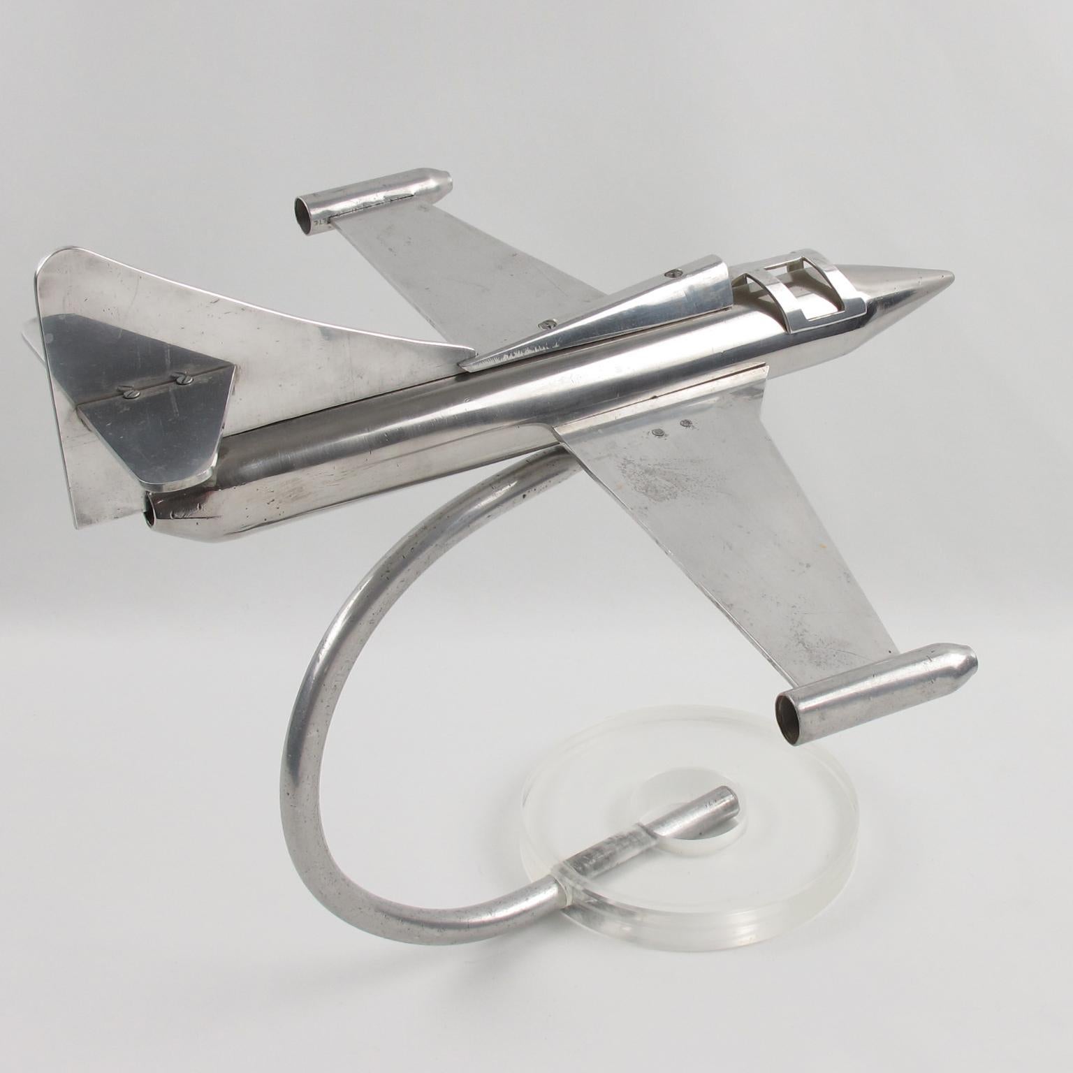 French 1970s Aluminum and Lucite Model Jet Plane Airplane
