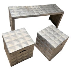 1970s Aluminum Bench and Side Tables Style of Paul Evans Mid-Century Modern