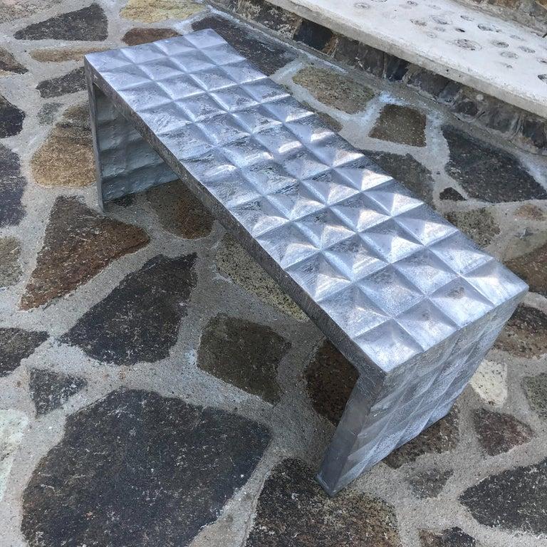 American 1970s Aluminum Bench and Side Tables Style of Paul Evans For Sale