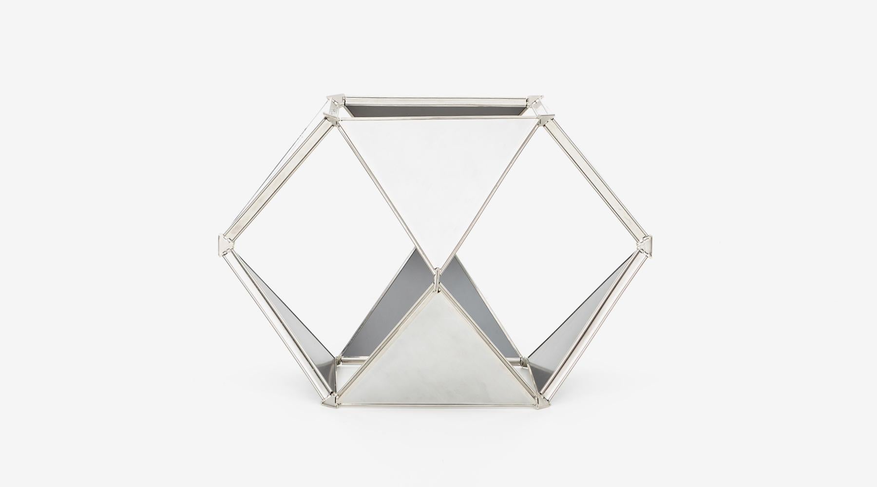 Aluminum sculpture by Buckminster Fuller, USA, 1976.

Signed Buckminster Fuller aluminum sculpture. Kinetic sculpture that compresses and expands. Signed to one panel on side. Buckminster Fuller (1895-1983) was an American architect and engineer