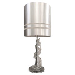 1970s Angelo Brotto for Esperia Spiral Clear Frosted Murano Glass Table Lamp