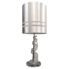 Vintage 1970s Angelo Brotto for Esperia Spiral Transparent Murano Glass Table Lamp