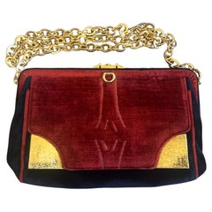 1970s Amazing Blue and Red Velvet and Brass Italian Shoulder Bag