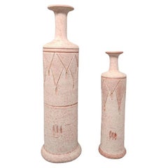 1970s Amazing Pair of Vases in Ceramic in Antique Pink Color. Made in Italy