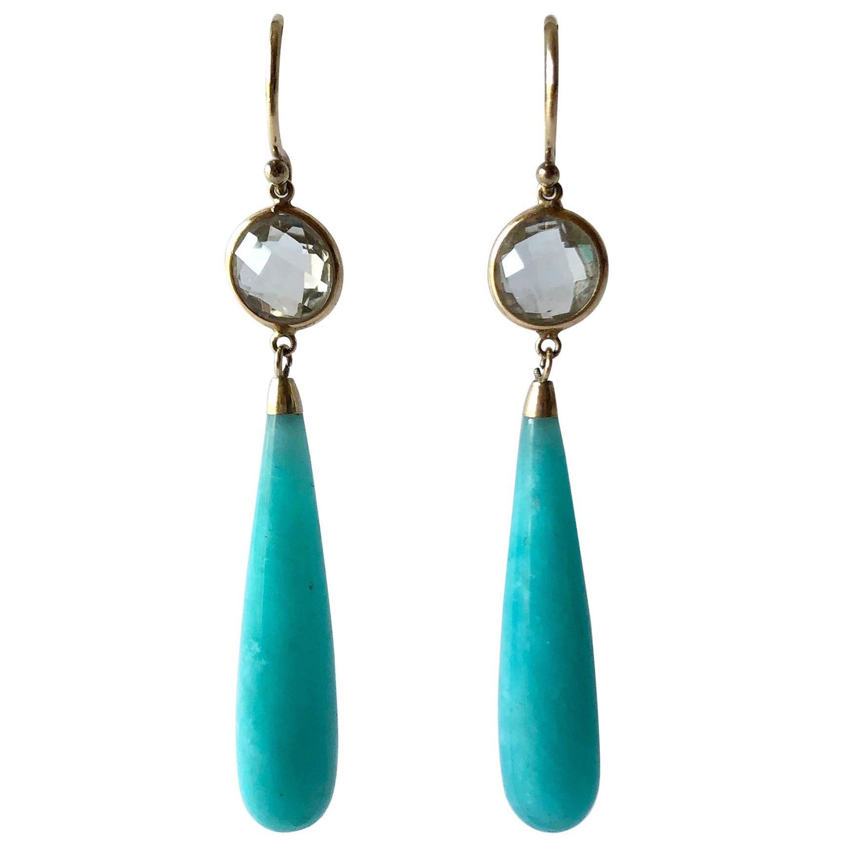 14k Gold Amazonite Crystal Drop Earrings